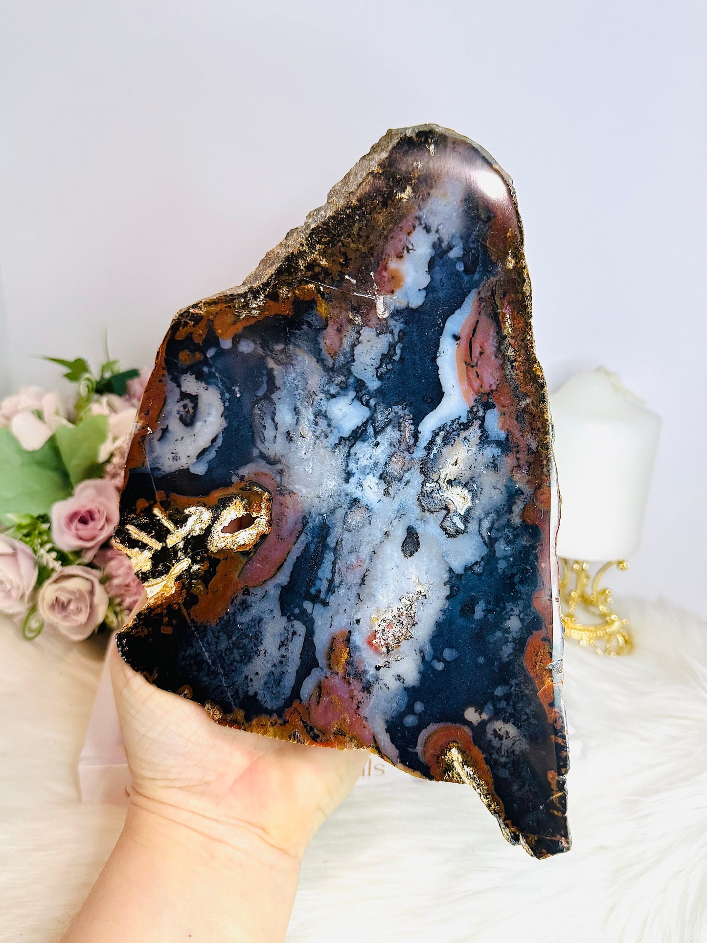 Large 24cm 438g Natural Agate Slab On Stand