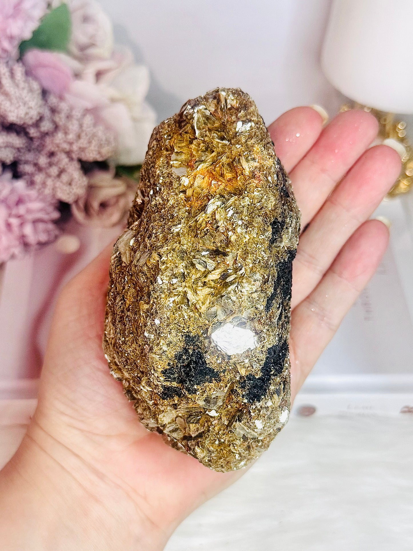 For Protection ~ Natural Large Black Tourmaline in Gold Mica Specimen 790grams