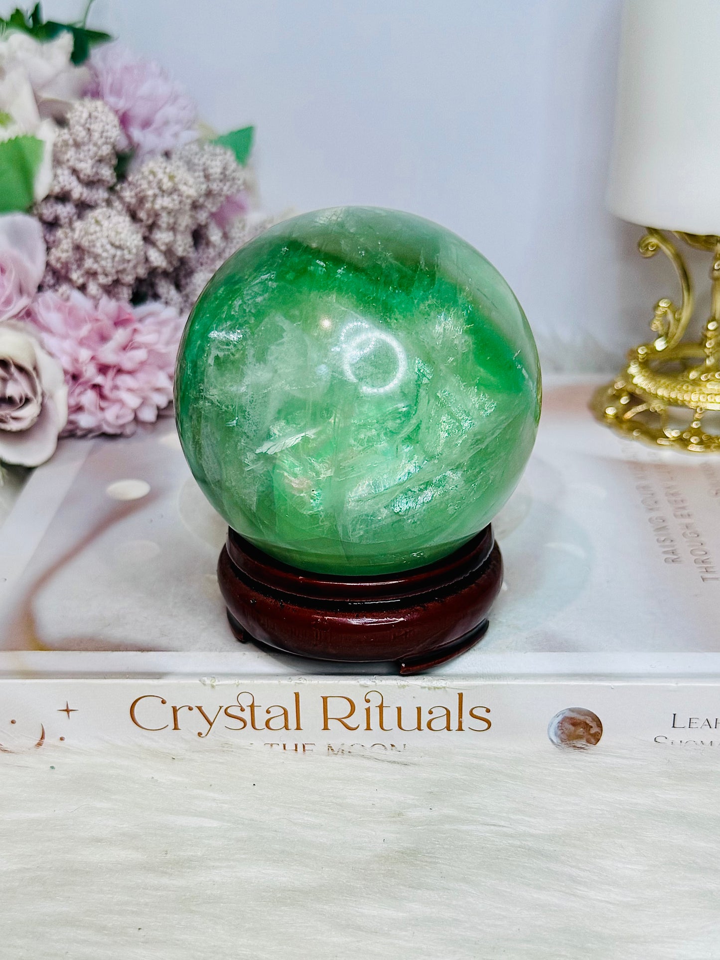 Large Green Fluorite Sphere Full of Rainbows 777g