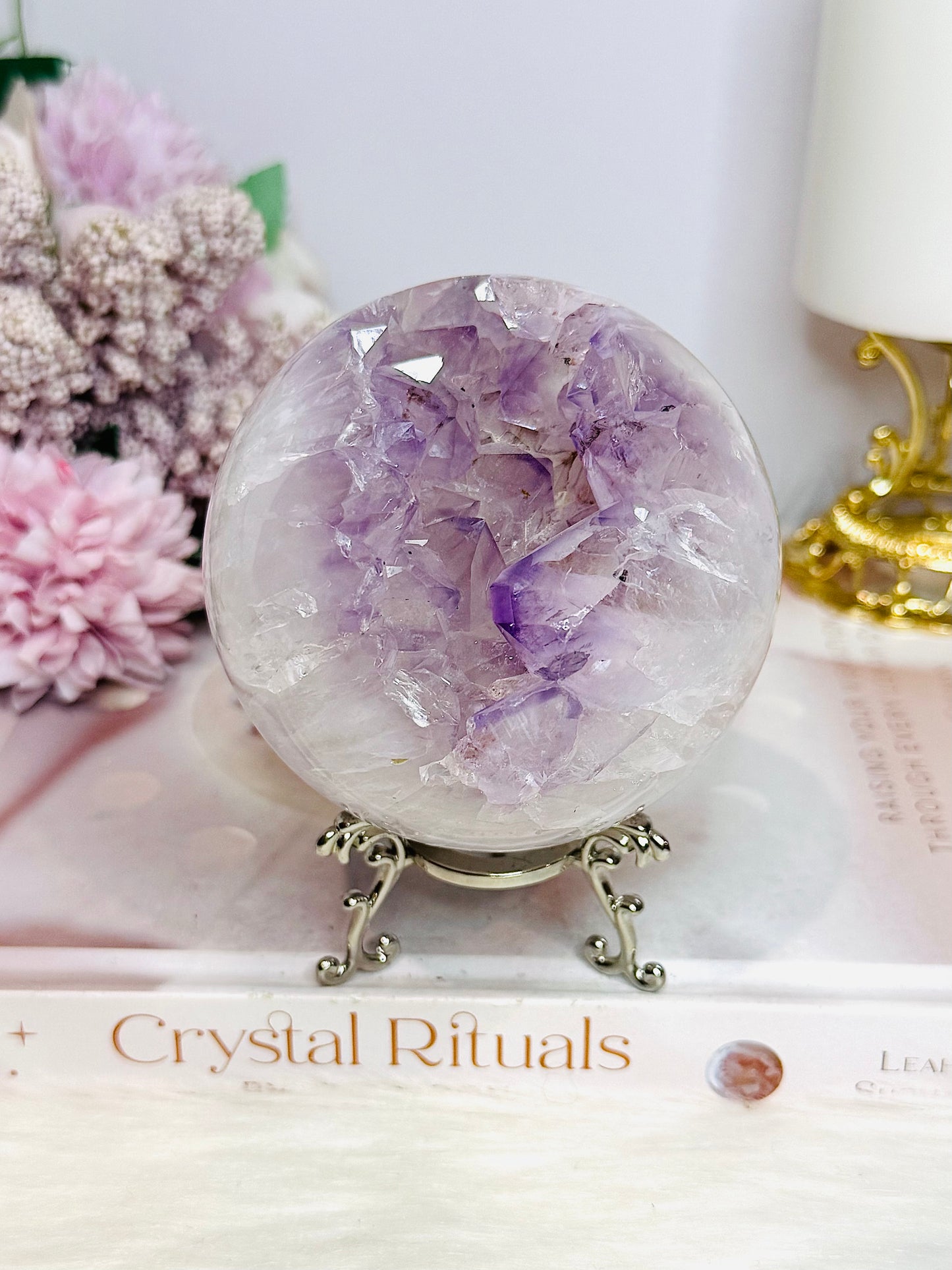 Large Druzy Amethyst Sphere on Stand 618g