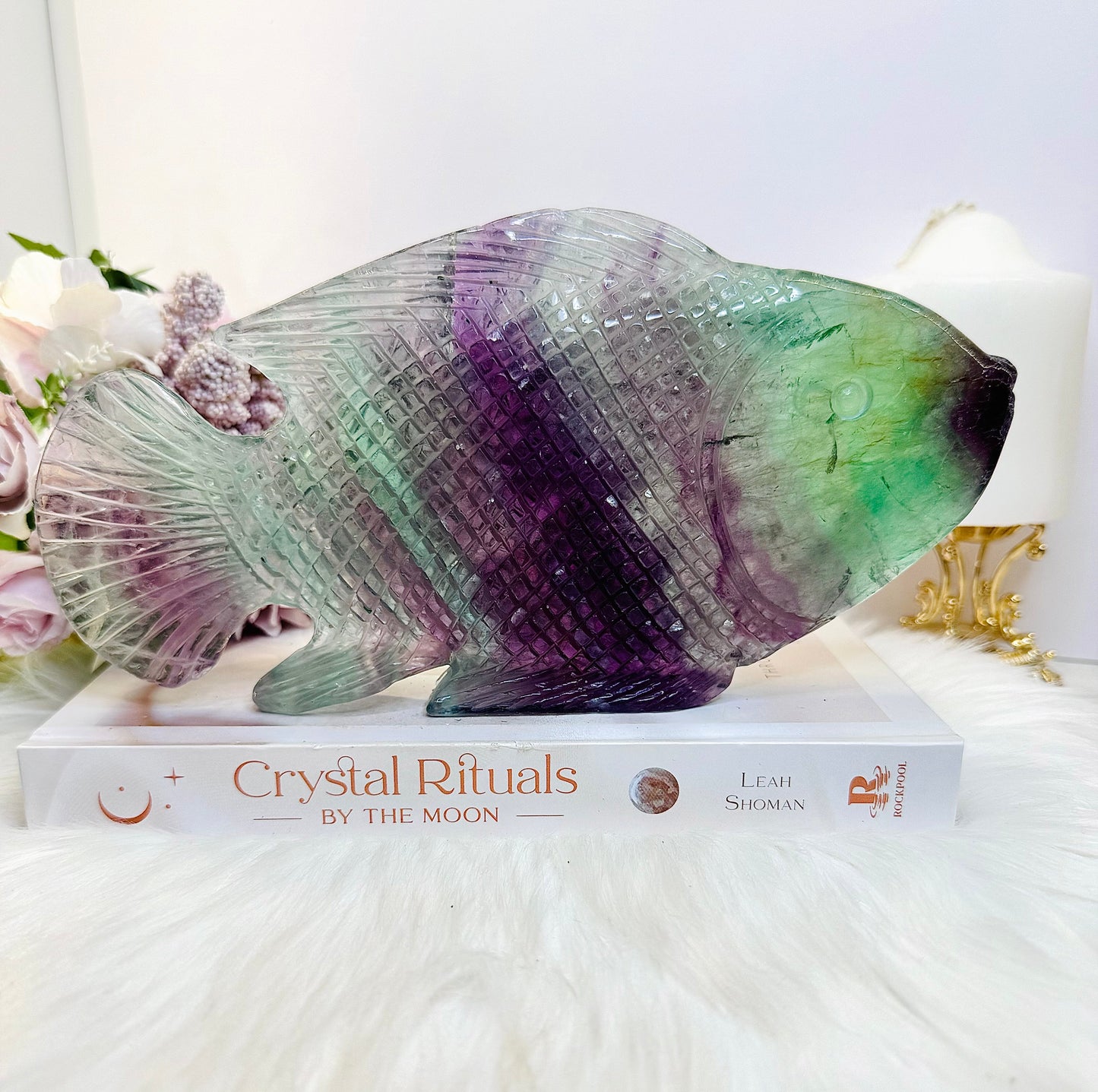 Magnificent Huge 23cm 784gram Carved Perfection Stunning Rainbow Fluorite Fish