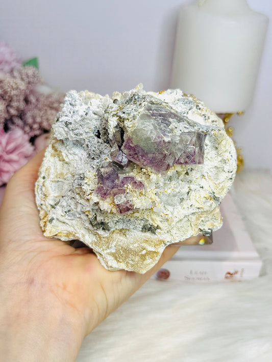 ✨ A Collectors Piece ✨ Natural Cubed Fluorite On Matrix Specimen From Mexico 703grams ~ Specimen is on Glass Stand