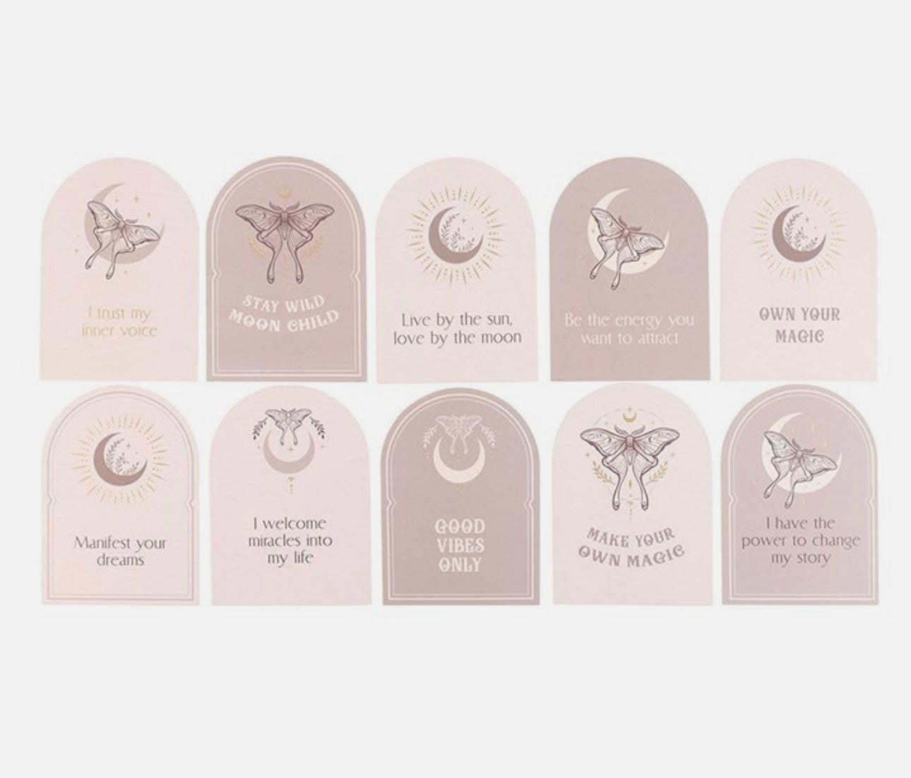 Luna Moth Affirmation Cards Set on Wooden Stand