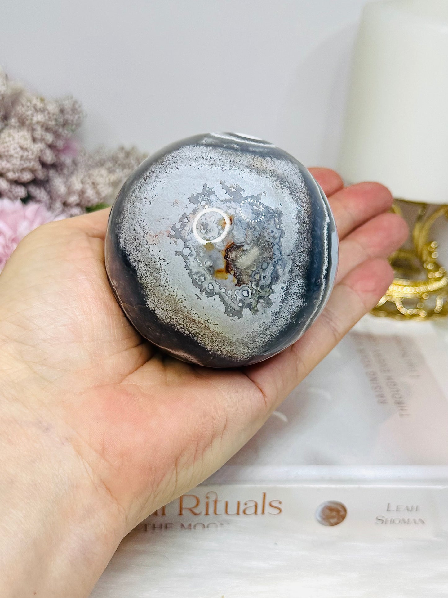 Large Mexican Crazy Lace Agate Druzy Sphere On Stand 425g