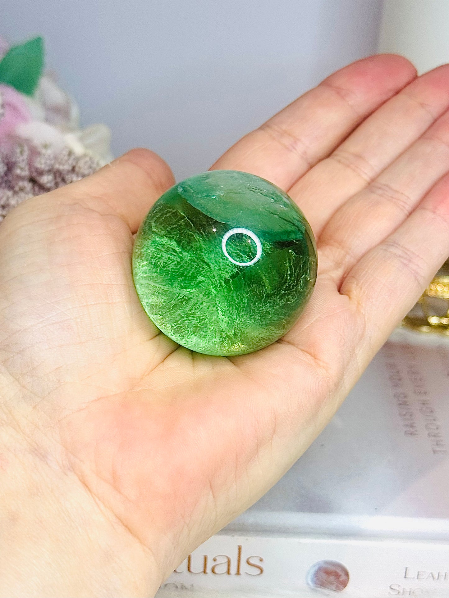 High Grade Green Fluorite Sphere Full of Rainbows On Stand 5cm