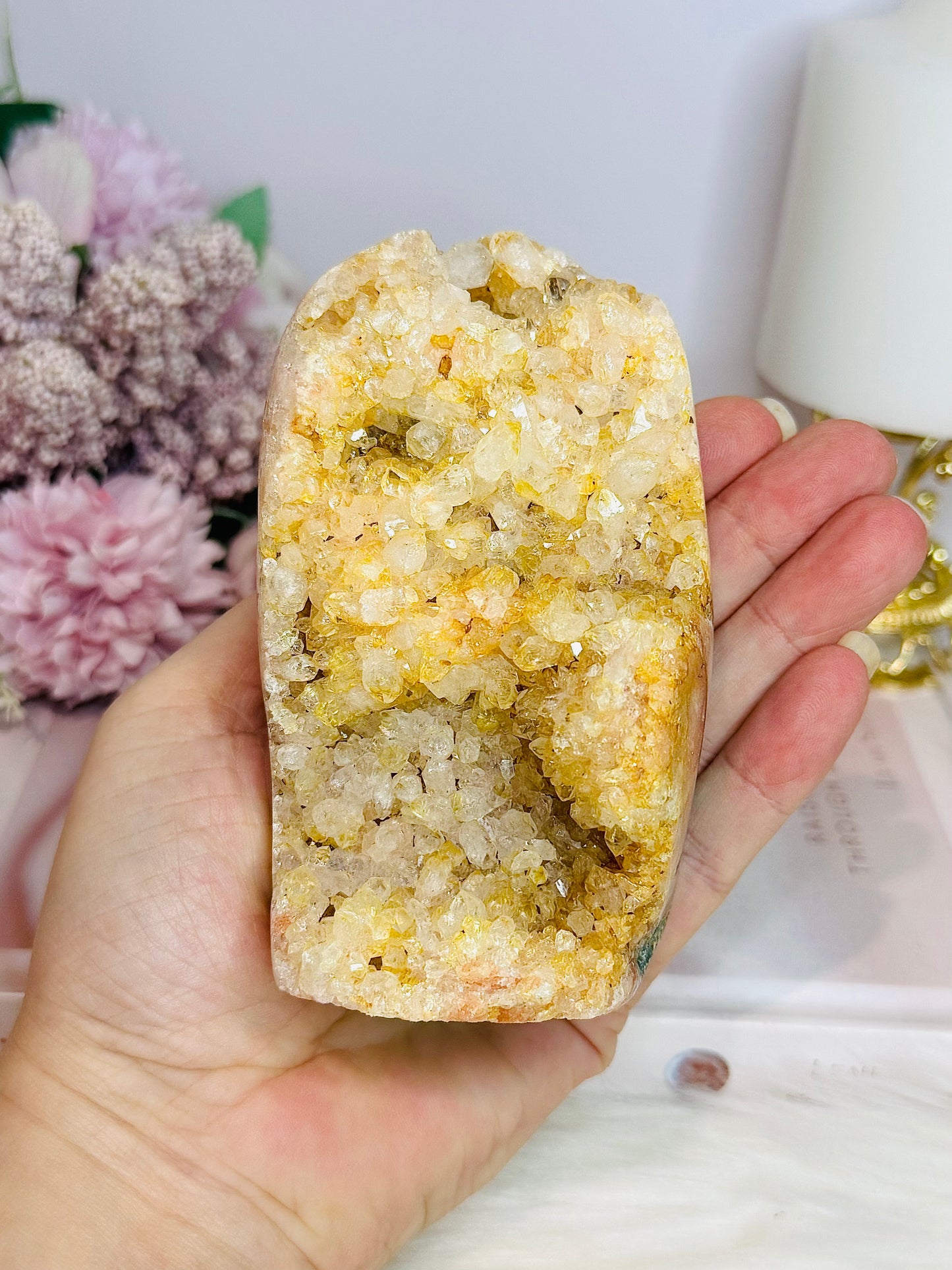 Large Druzy Pink Amethyst Freeform 11cm 507g with Green Jasper Inclusions