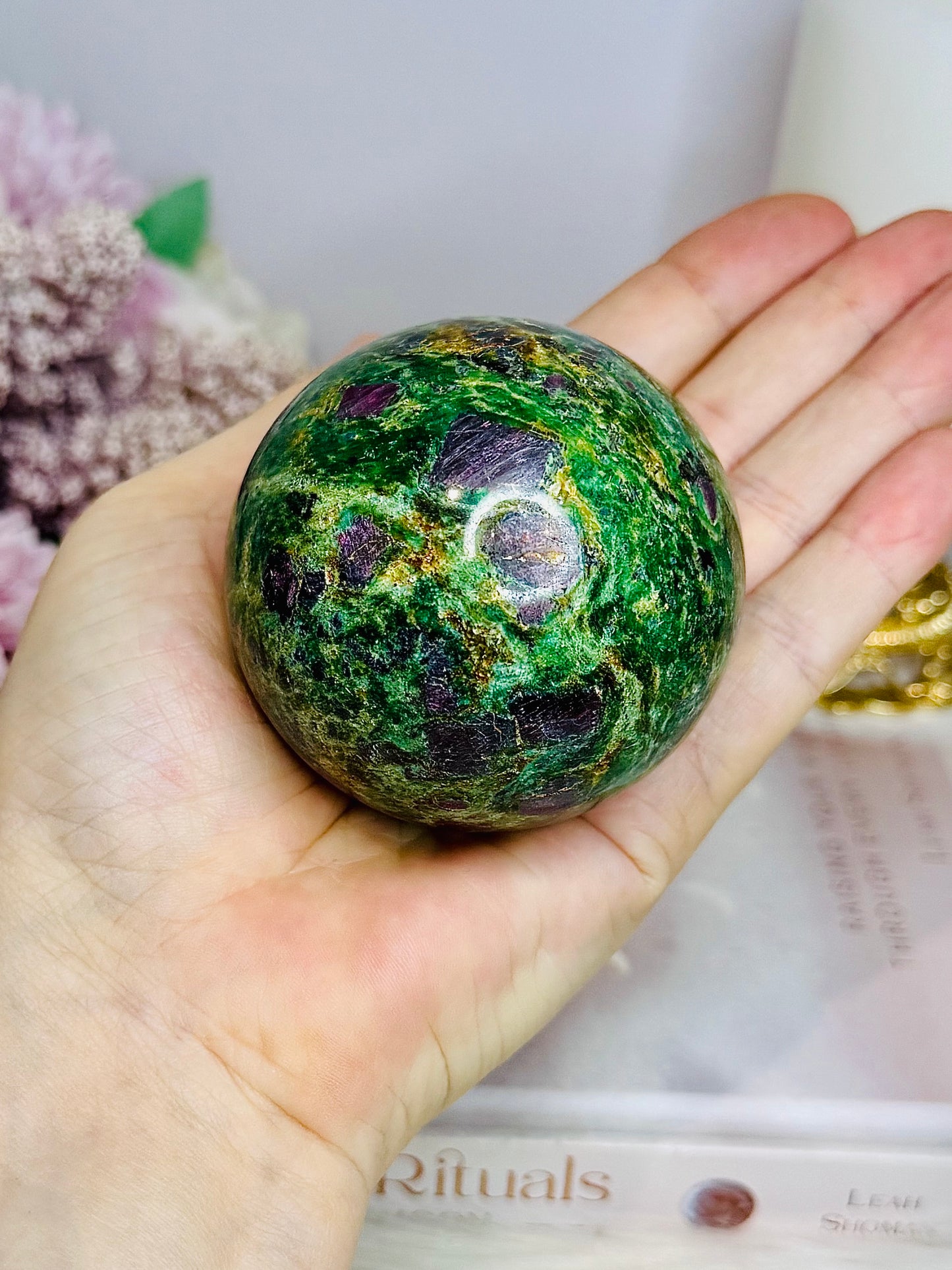 Large Ruby In Fuchsite Sphere UV Reactive On Stand 389g Full of Ruby