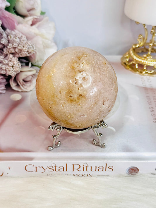 Large 403gram Druzy Pink Amethyst Sphere on Stand From Brazil