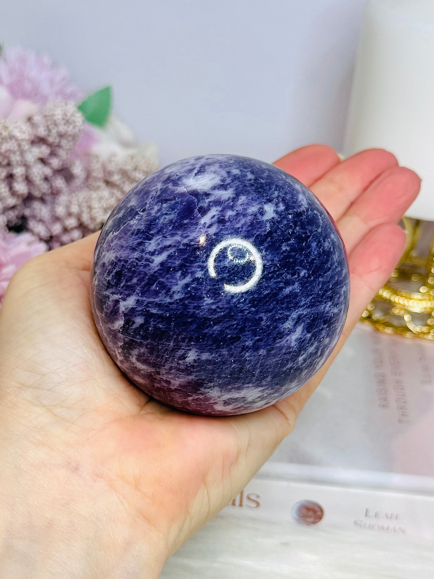 Large Purple Lepidolite Sphere on Stand 564g