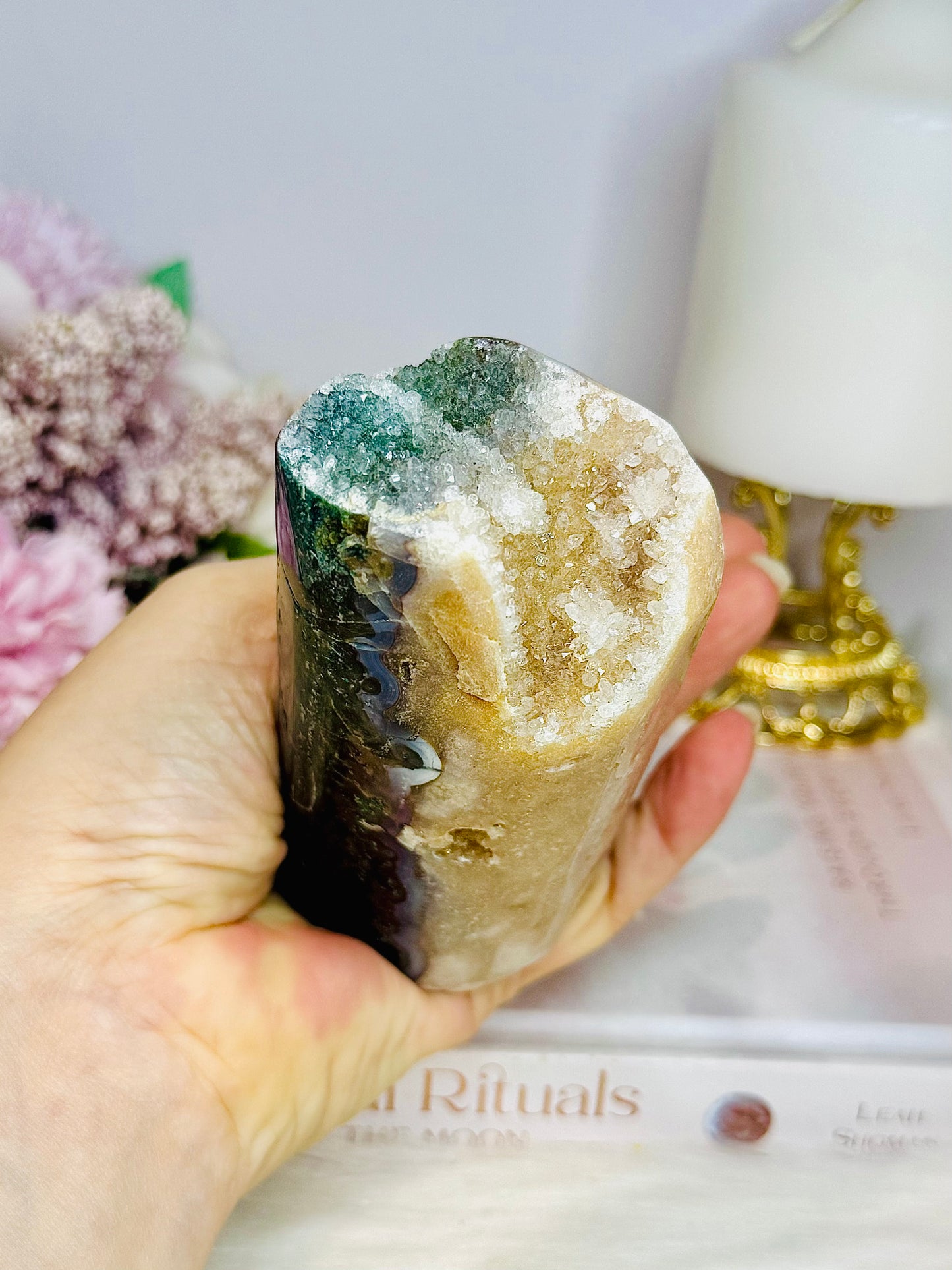 Pink Amethyst with Green Jasper Inclusions Druzy Freeform 466g 11cm
