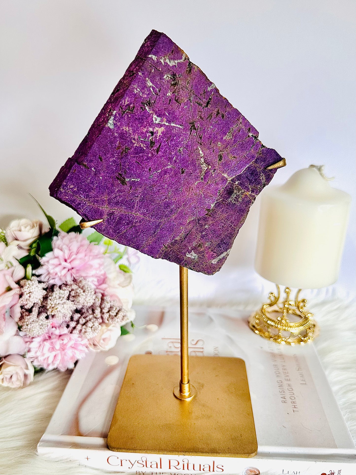 WOW!!!! Incredible Large 24cm 729gram Stunning Purpurite Slab On Gold Stand Absolutely Amazing From North Carolina USA