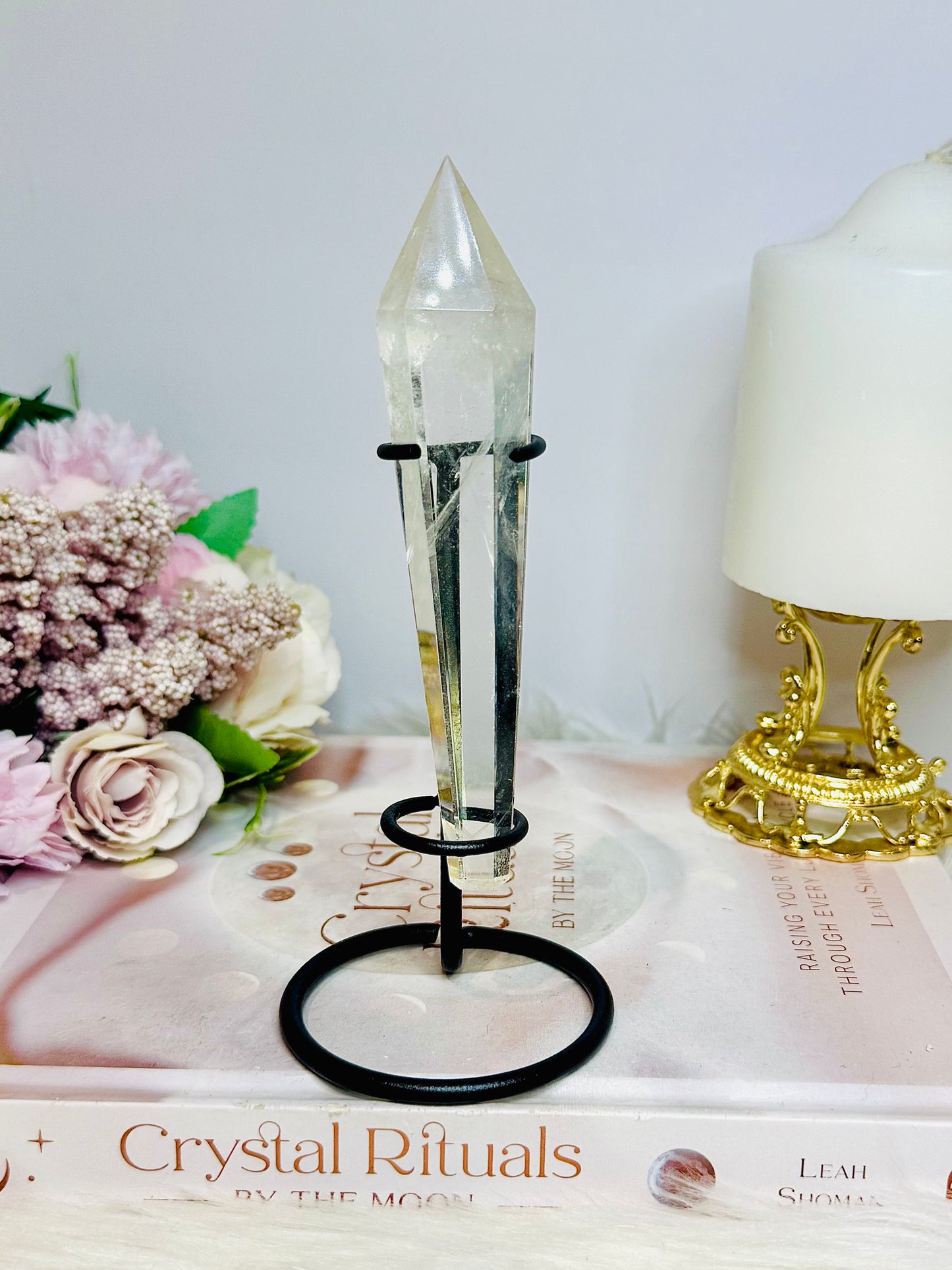 Clear Quartz Wand | Tower on Stand 15cm