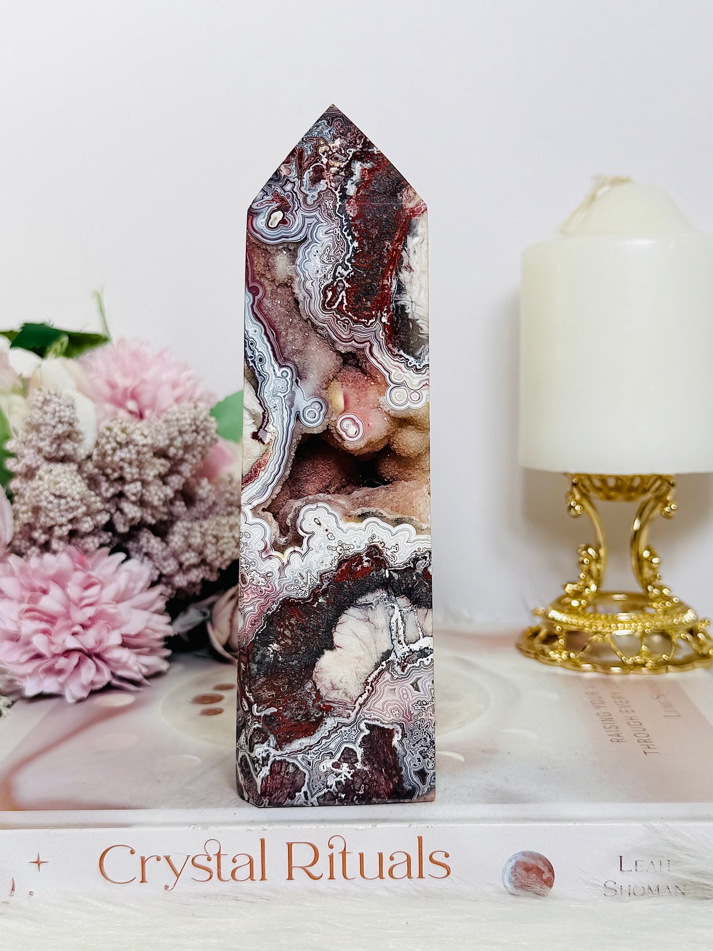 High Grade Druzy Mexican Lace Agate Chunky Tower 635g 16cm