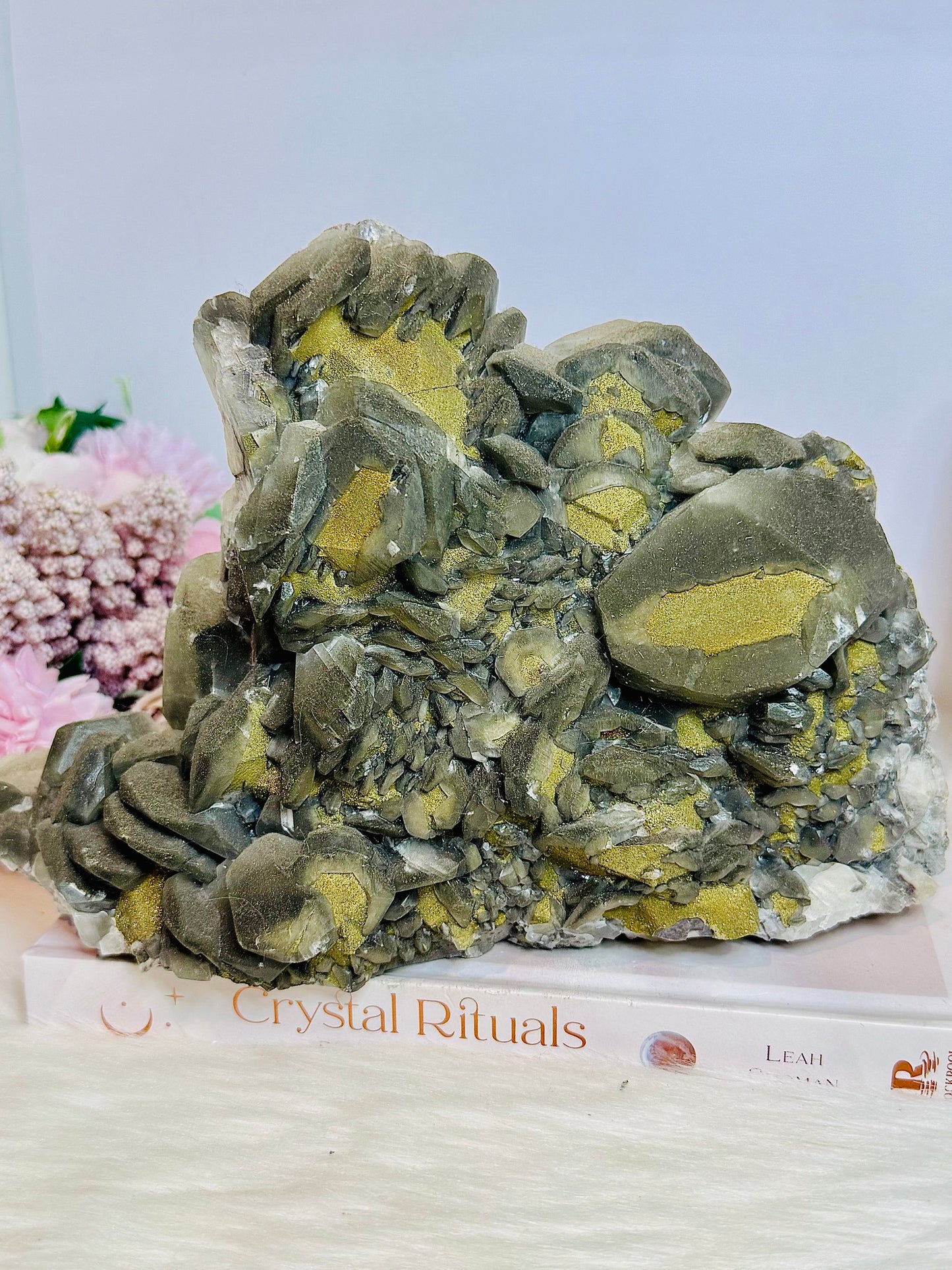 A Collectors Piece ~ Huge Black Benz Calcite Specimen with Pyrite 23cm 2.5KG