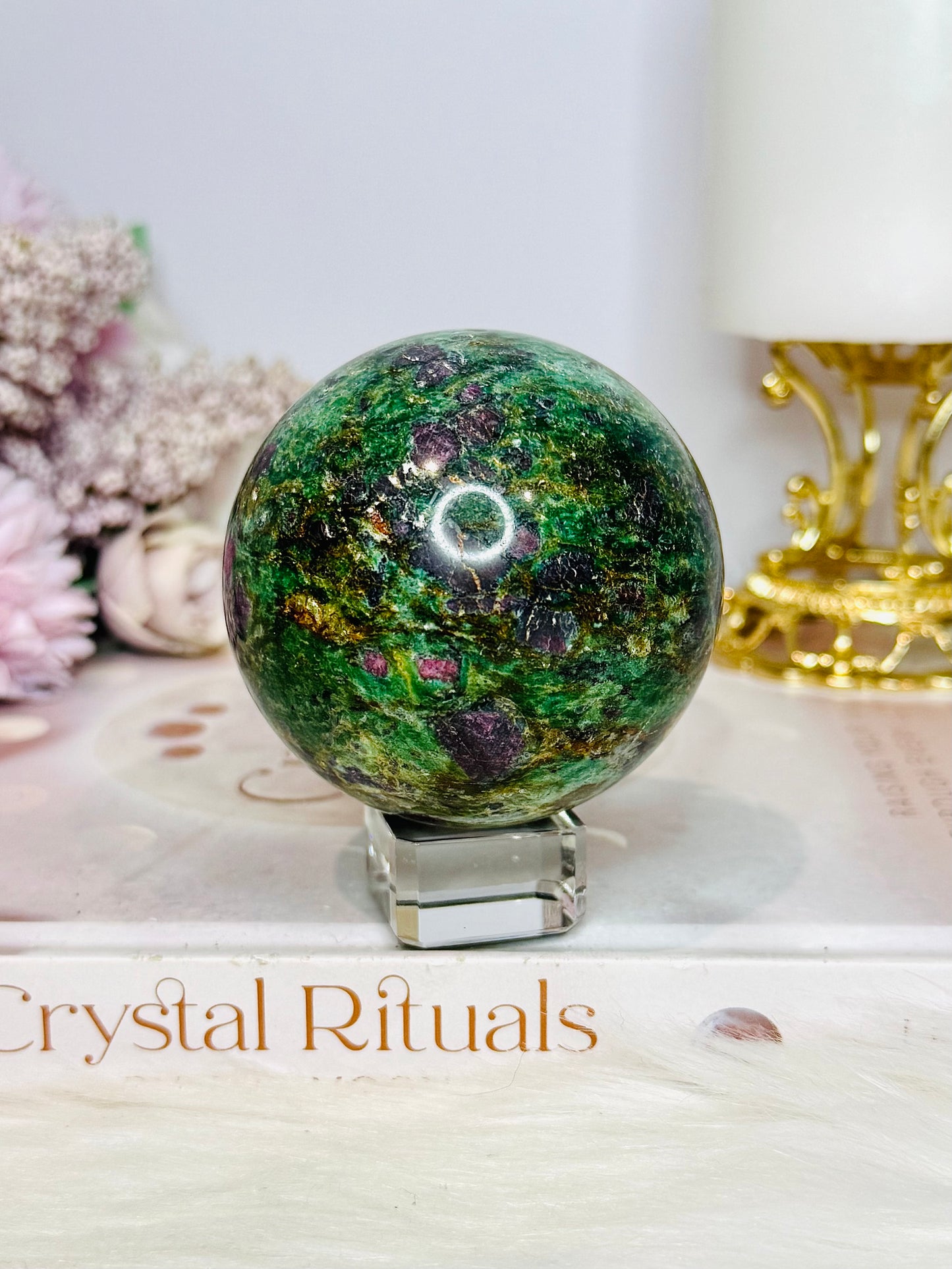 Ruby In Fuchsite Sphere UV Reactive On Stand 362g