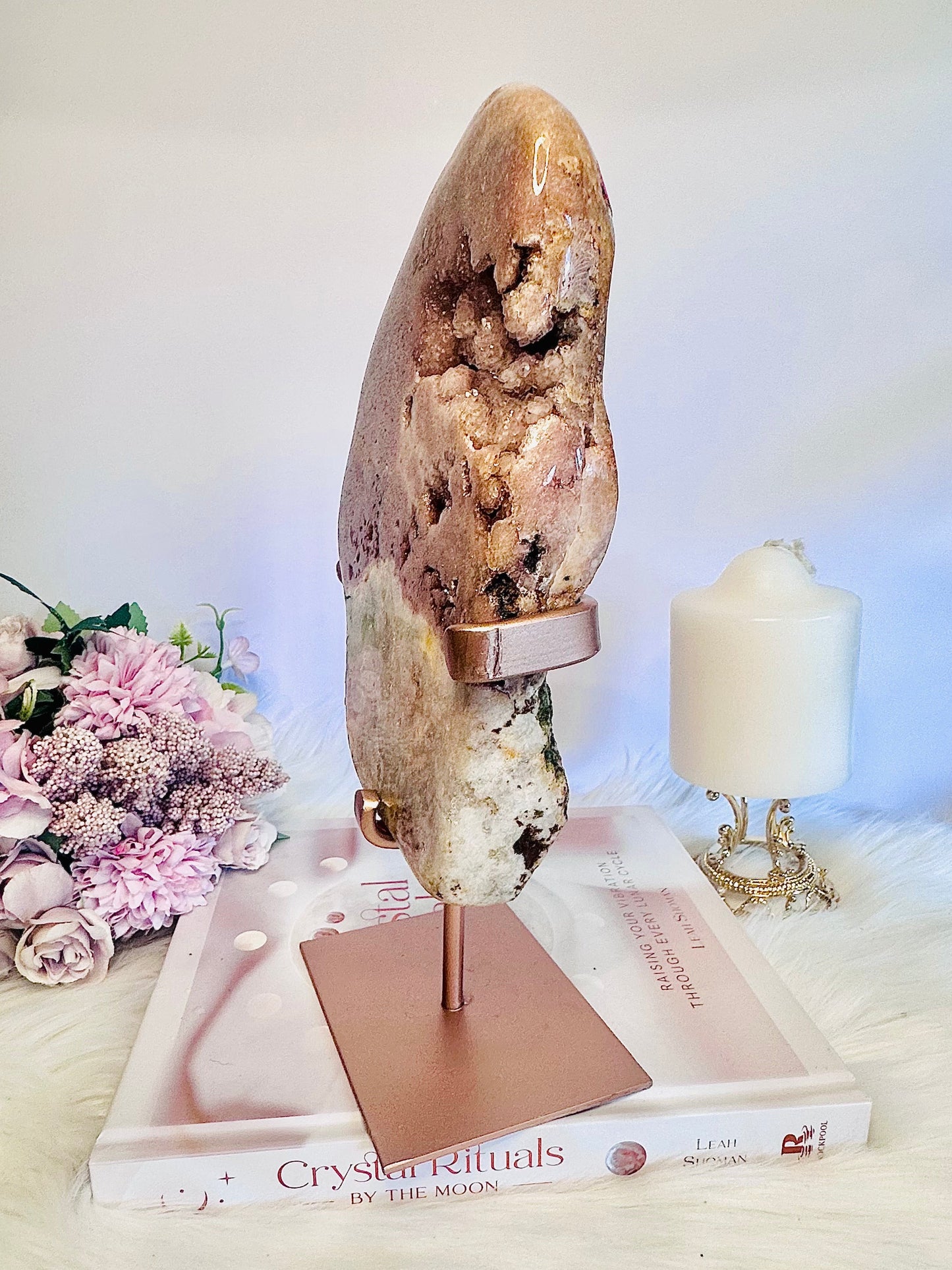 Large 1.34KG 27cm Pink Amethyst Natural Chunky Druzy Slab On Rose Gold Stand From Brazil