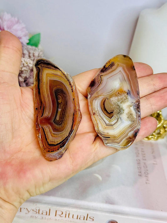 Set of 2 Natural Agate Slices 8cm