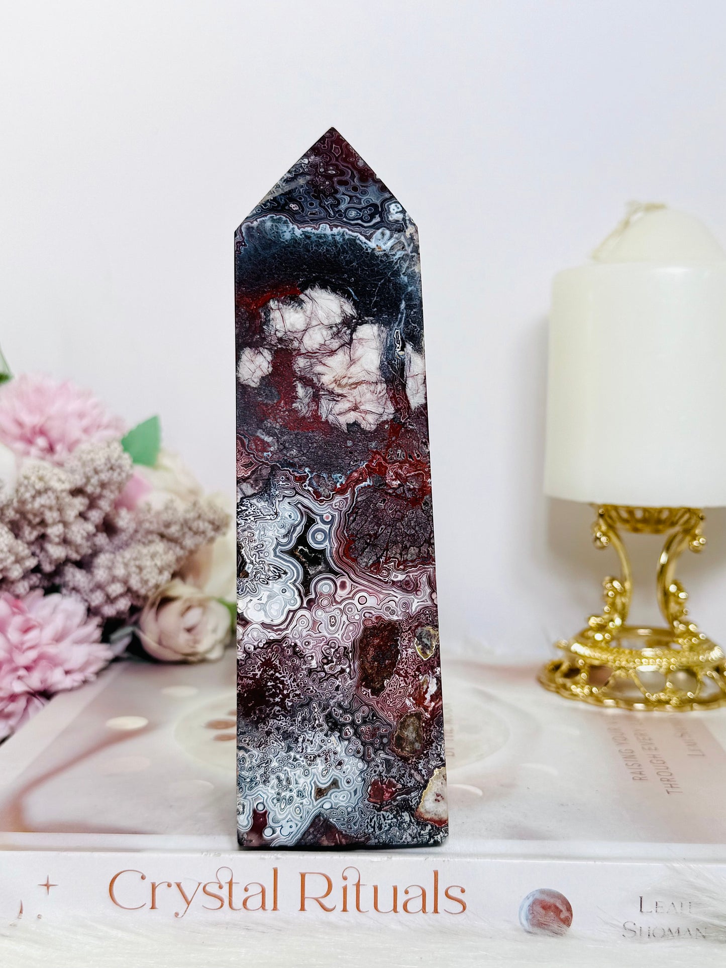 High Grade Druzy Mexican Lace Agate Chunky Tower 635g 16cm