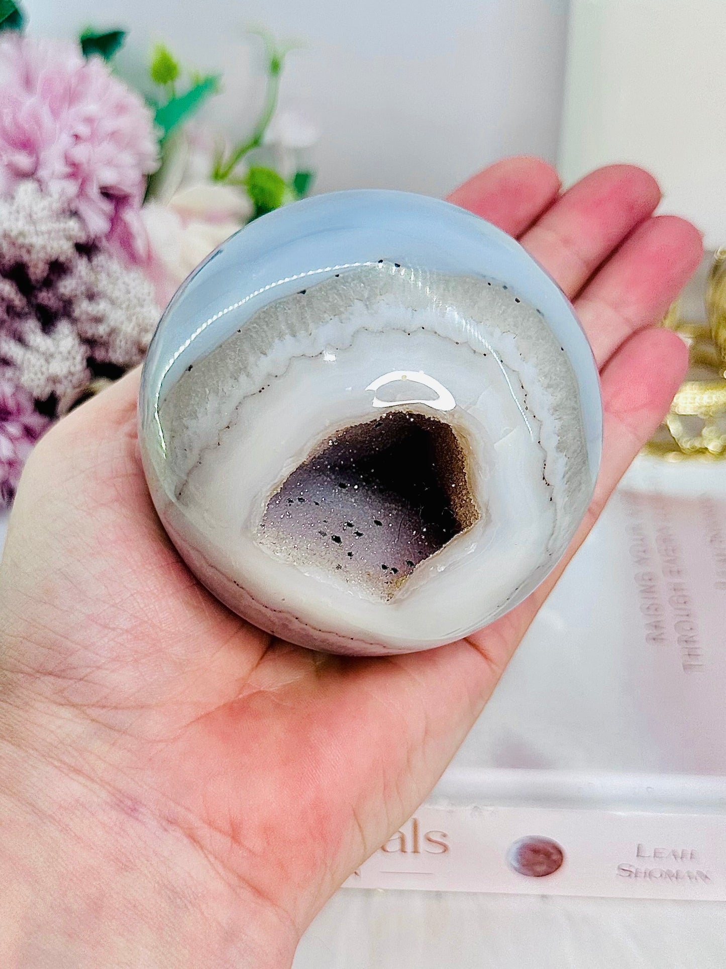 Large 529gram Sugar Druzy Agate Sphere on Stand