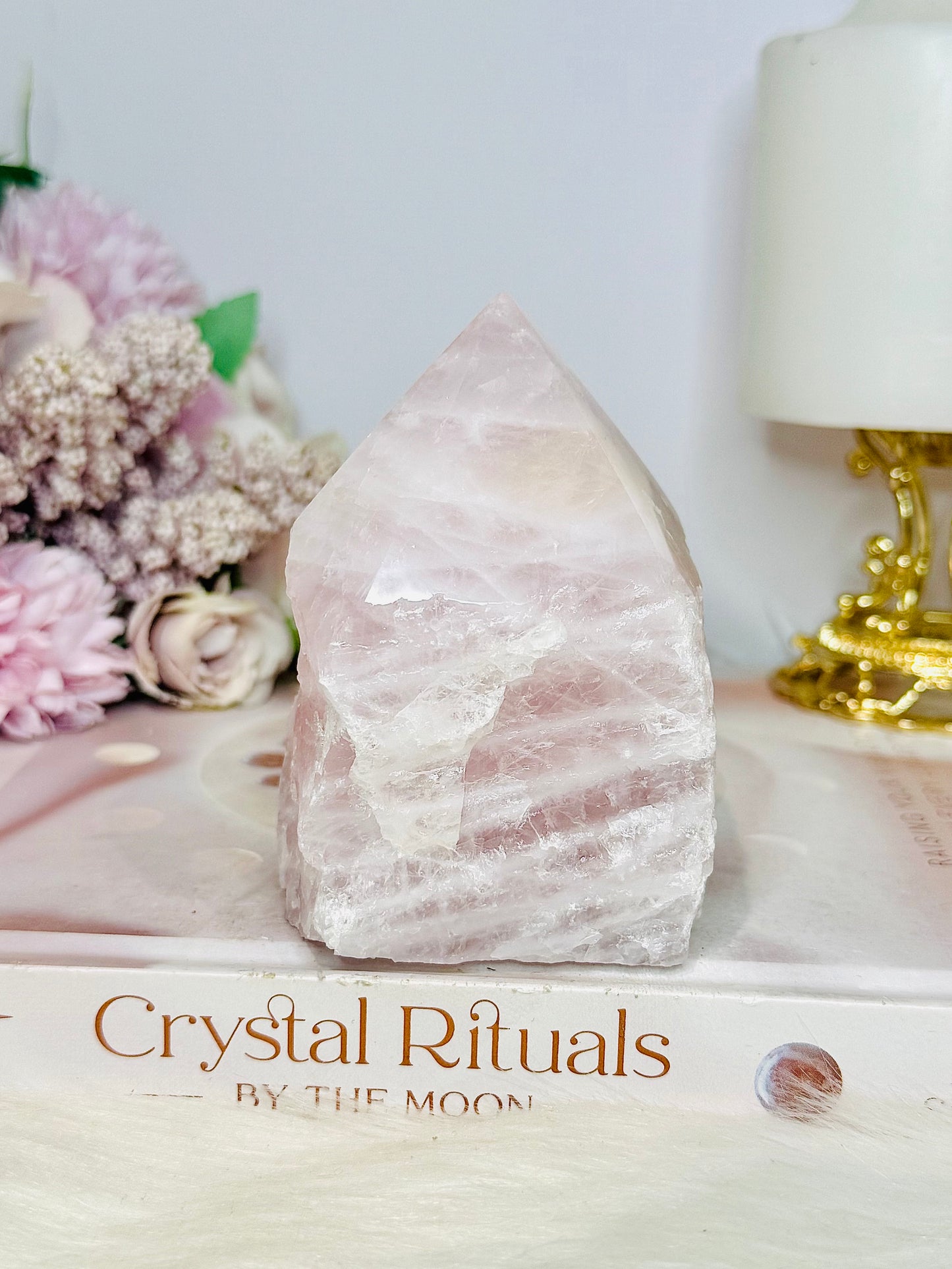 Large Rose Quartz Half Polished Tower 528g