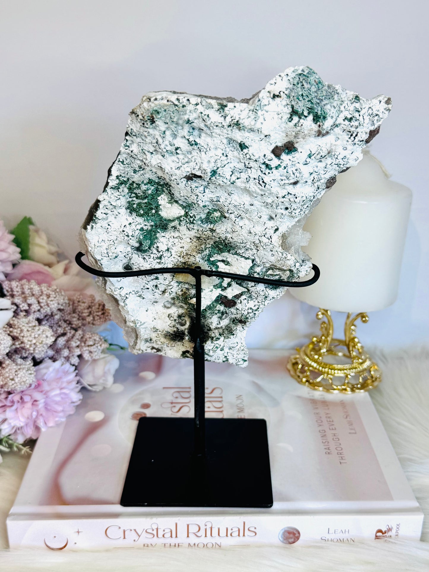 Beautiful Natural Zeolite | Flower Amethyst Slab on Custom Made Stand 22cm (Inc Stand)