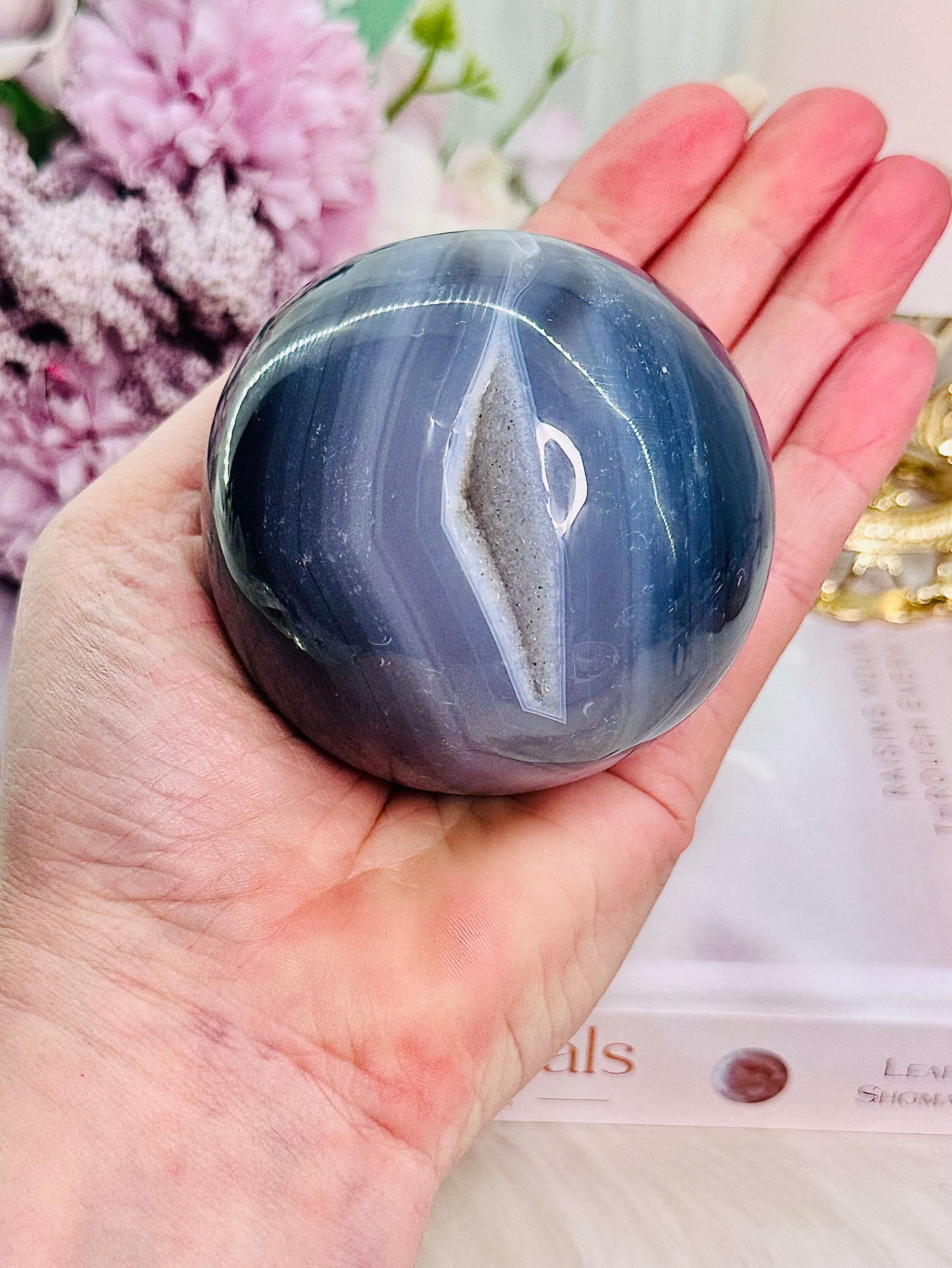 Stunning Large 439gram Druzy Agate Sphere on Stand From Brazil (Stand in pic is display only) $110 x