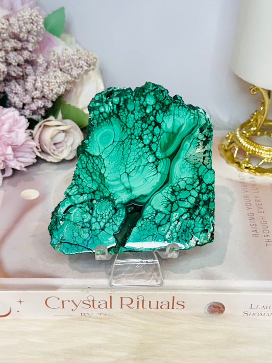 Large Natural AAA Malachite Slab on Stand 9.5cm 222g