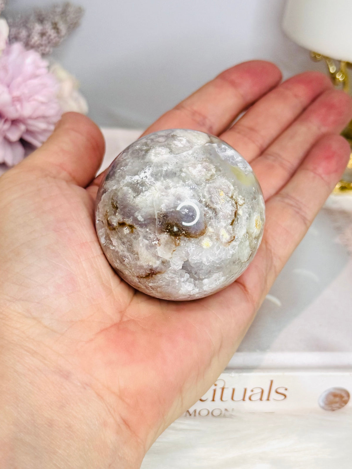Druzy Flower Agate Sphere On Stand 183g