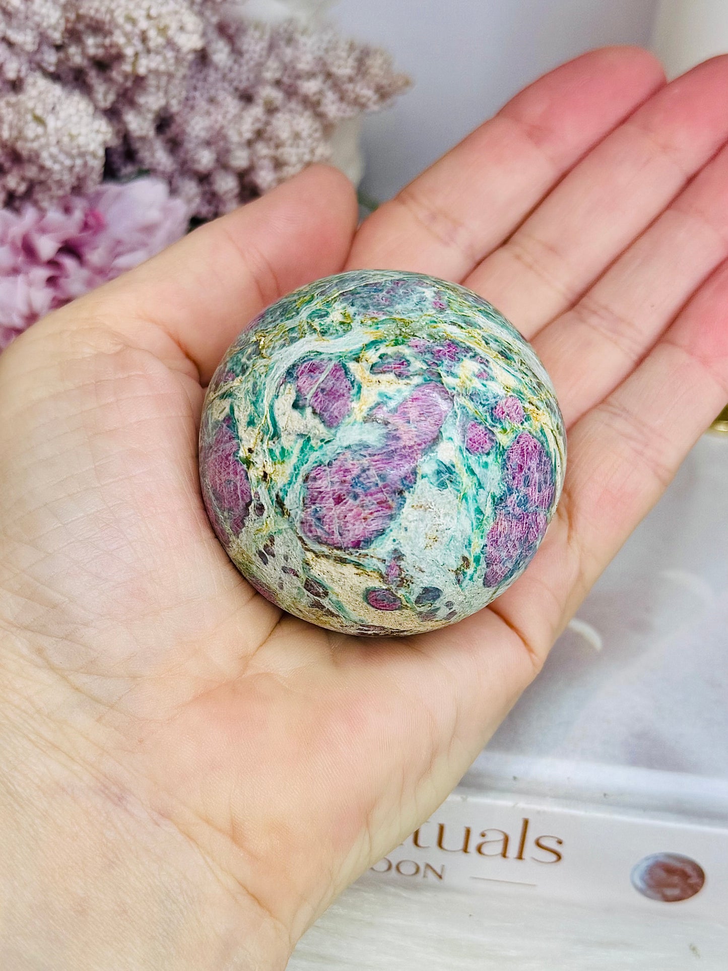 Ruby In Fuchsite (UV Reactive) Sphere on Stand 200g