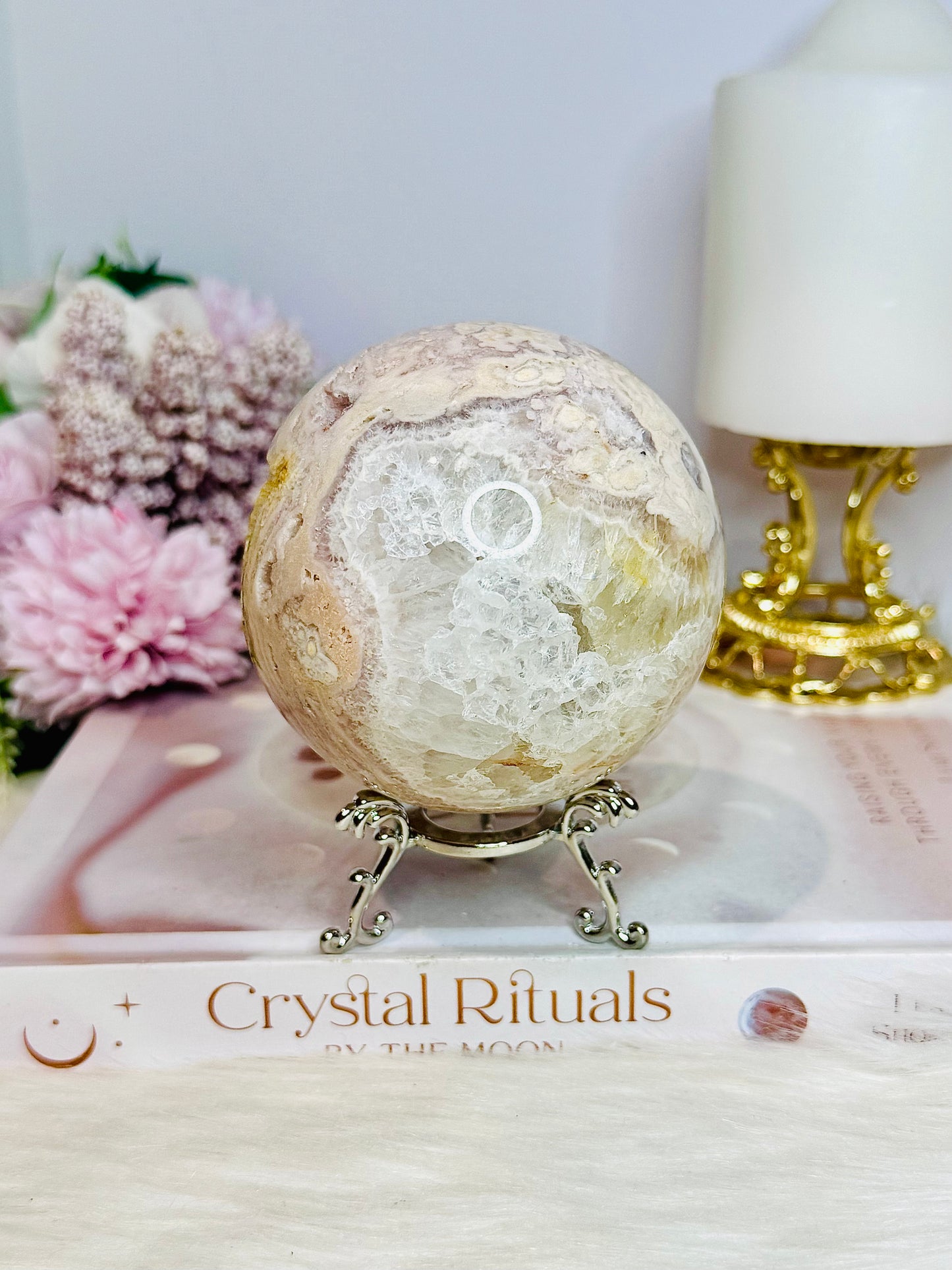 Large Druzy Pink Amethyst Sphere On Stand 630g