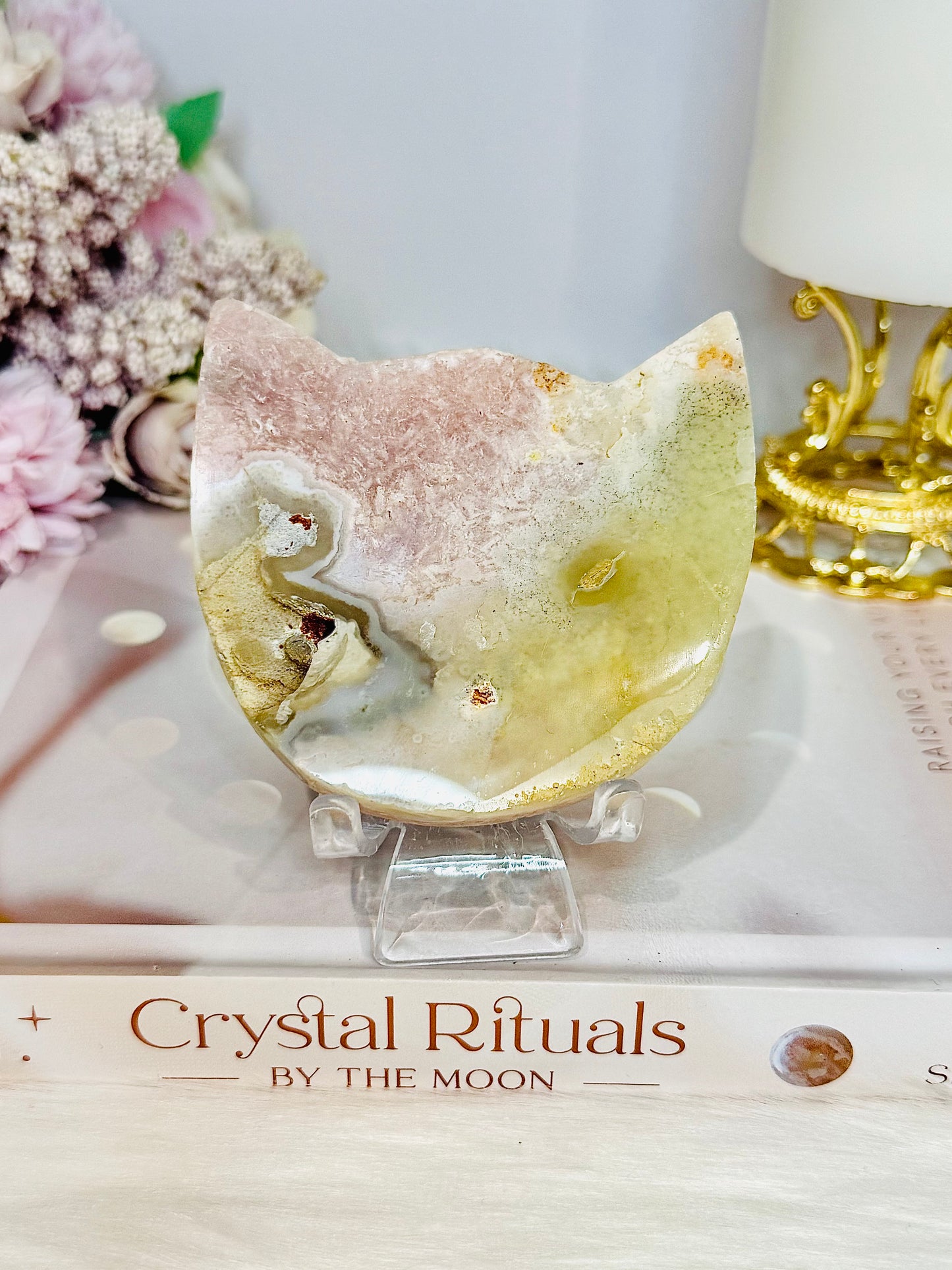 Druzy Pink Amethyst Cat Face On Stand 8cm