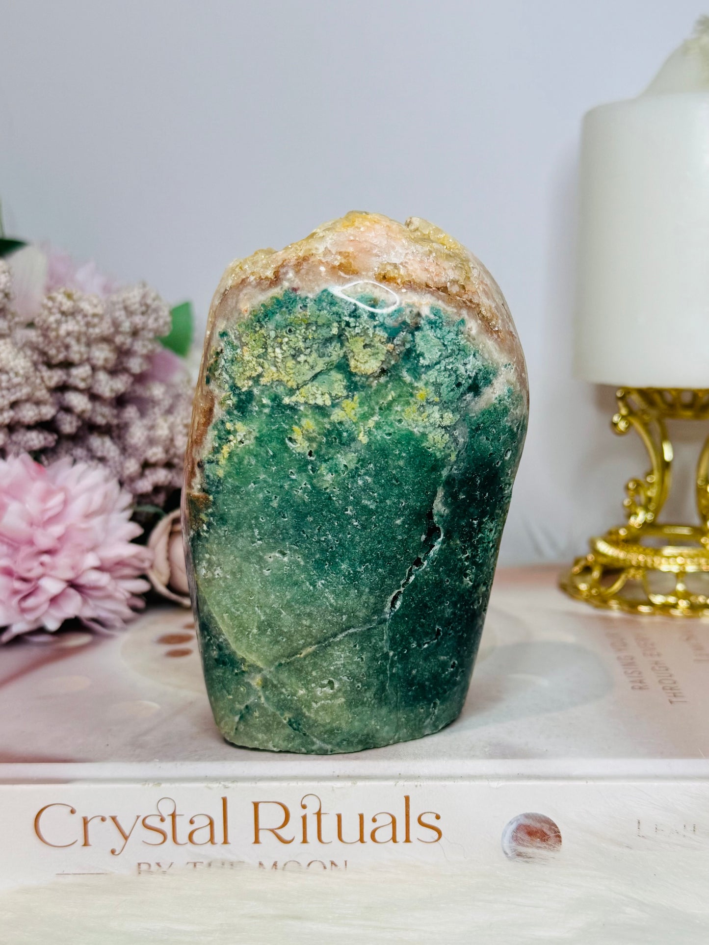 Large Druzy Pink Amethyst Freeform 11cm 507g with Green Jasper Inclusions