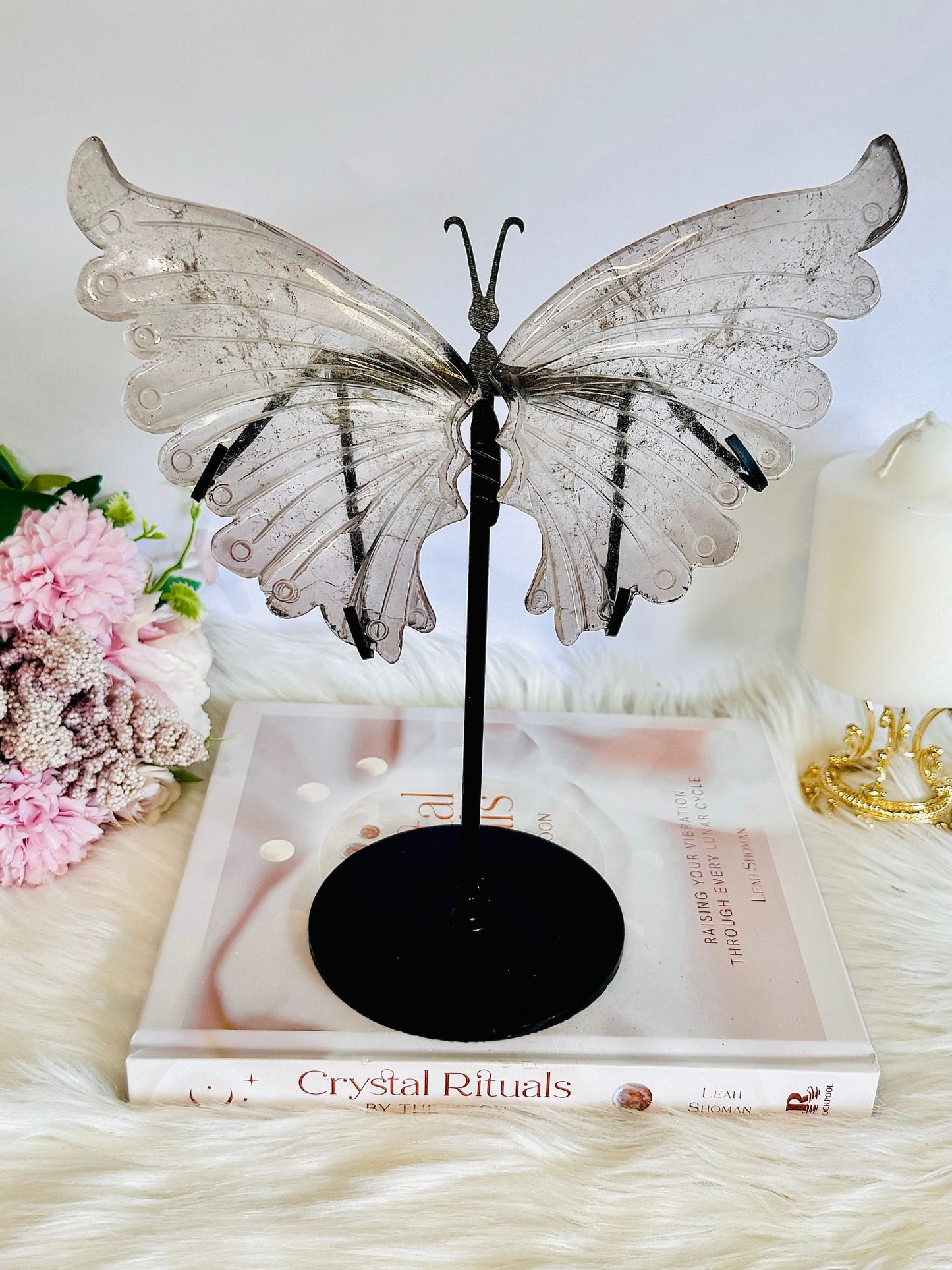 Large 24cm (inc stand) Smokey Quartz Butterfly Wings On Stand from Brazil