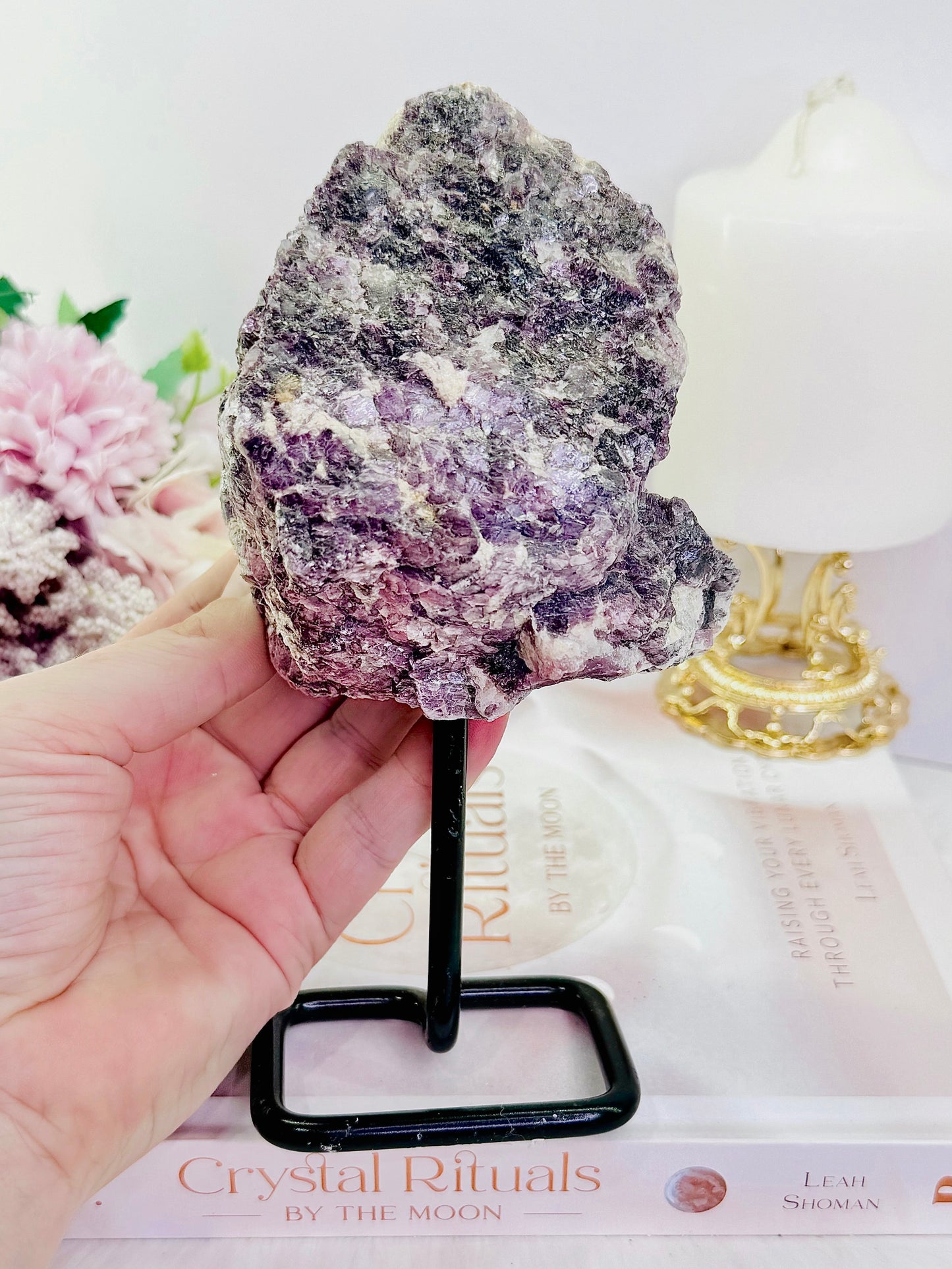 Large Natural Raw Lepidolite Specimen On Stand 17cm 579grams