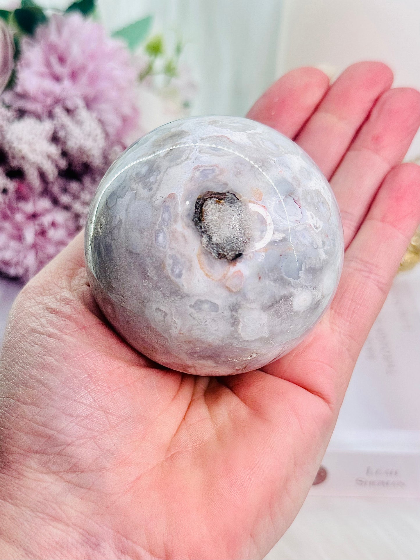 Pink Amethyst Druzy Sphere on Stand 381Grams From Brazil (Glass stand in pic is display only)