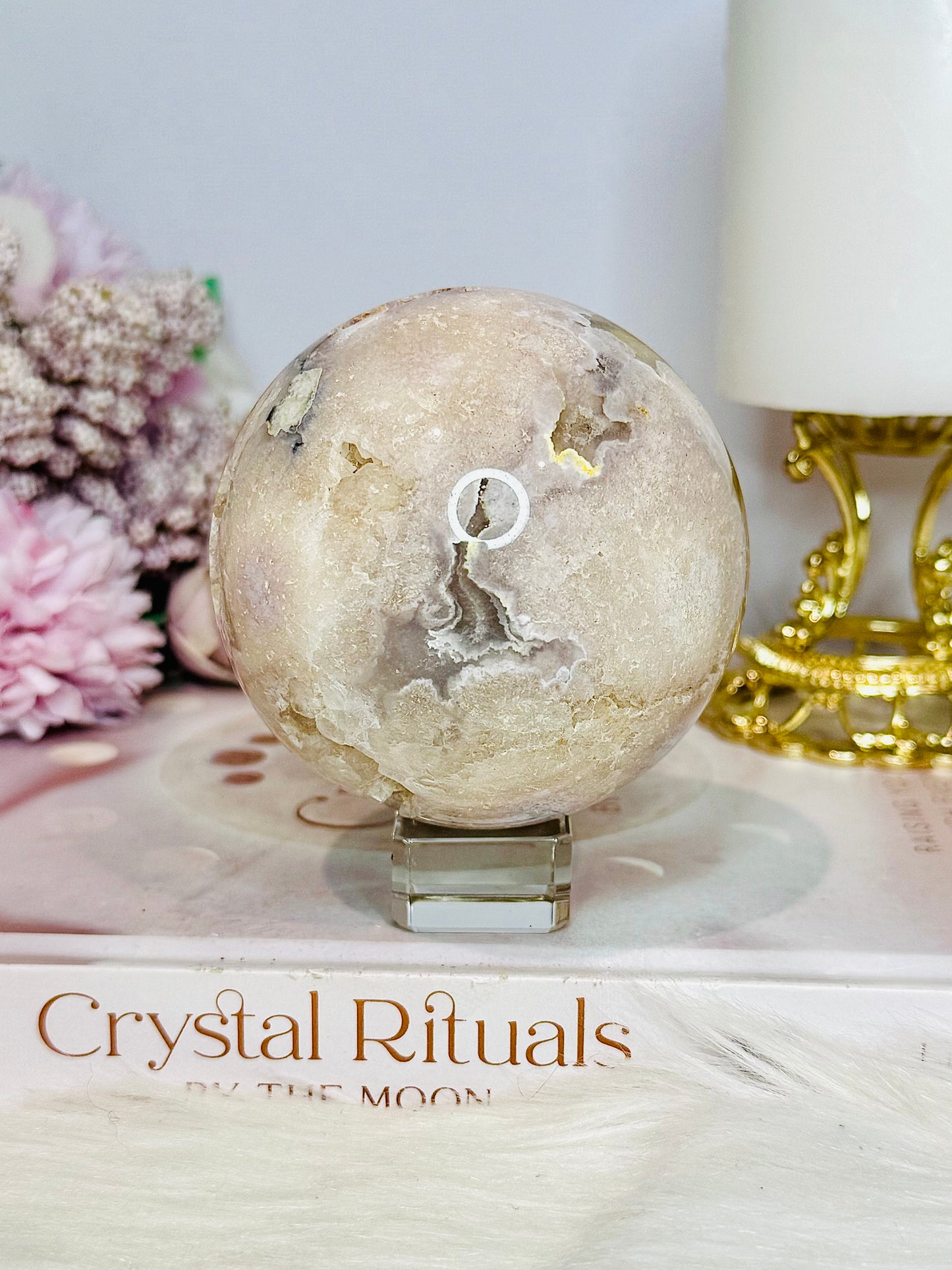 Large Flower Agate Sphere on Stand 500g