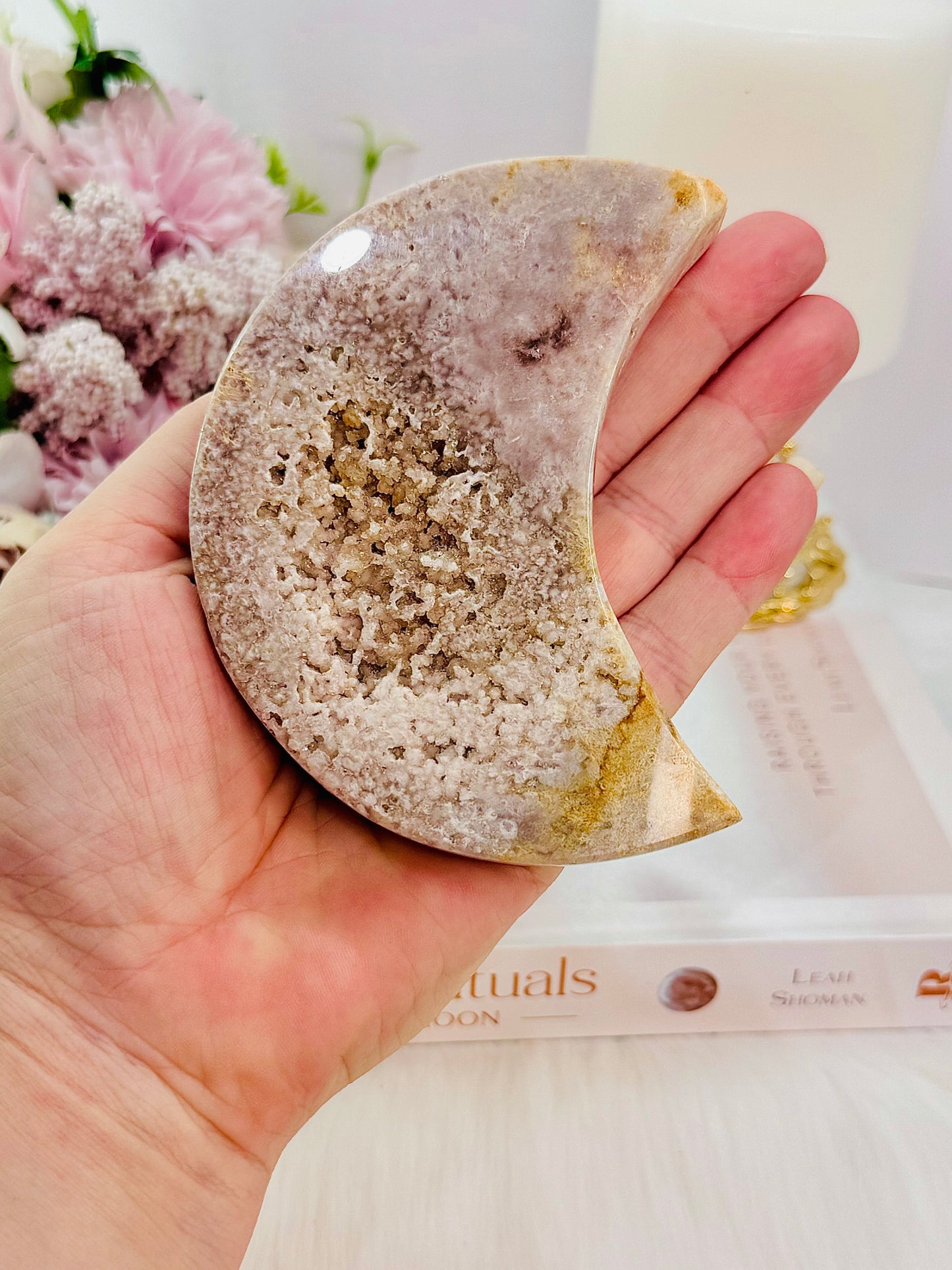 Large Pink Amethyst Druzy Moon Chunky Carving