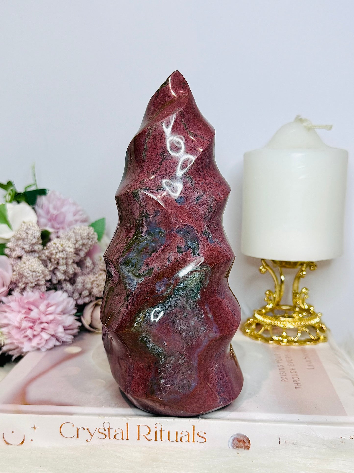 Huge High Grade Ocean Jasper Carved Flame 18cm 1.3KG