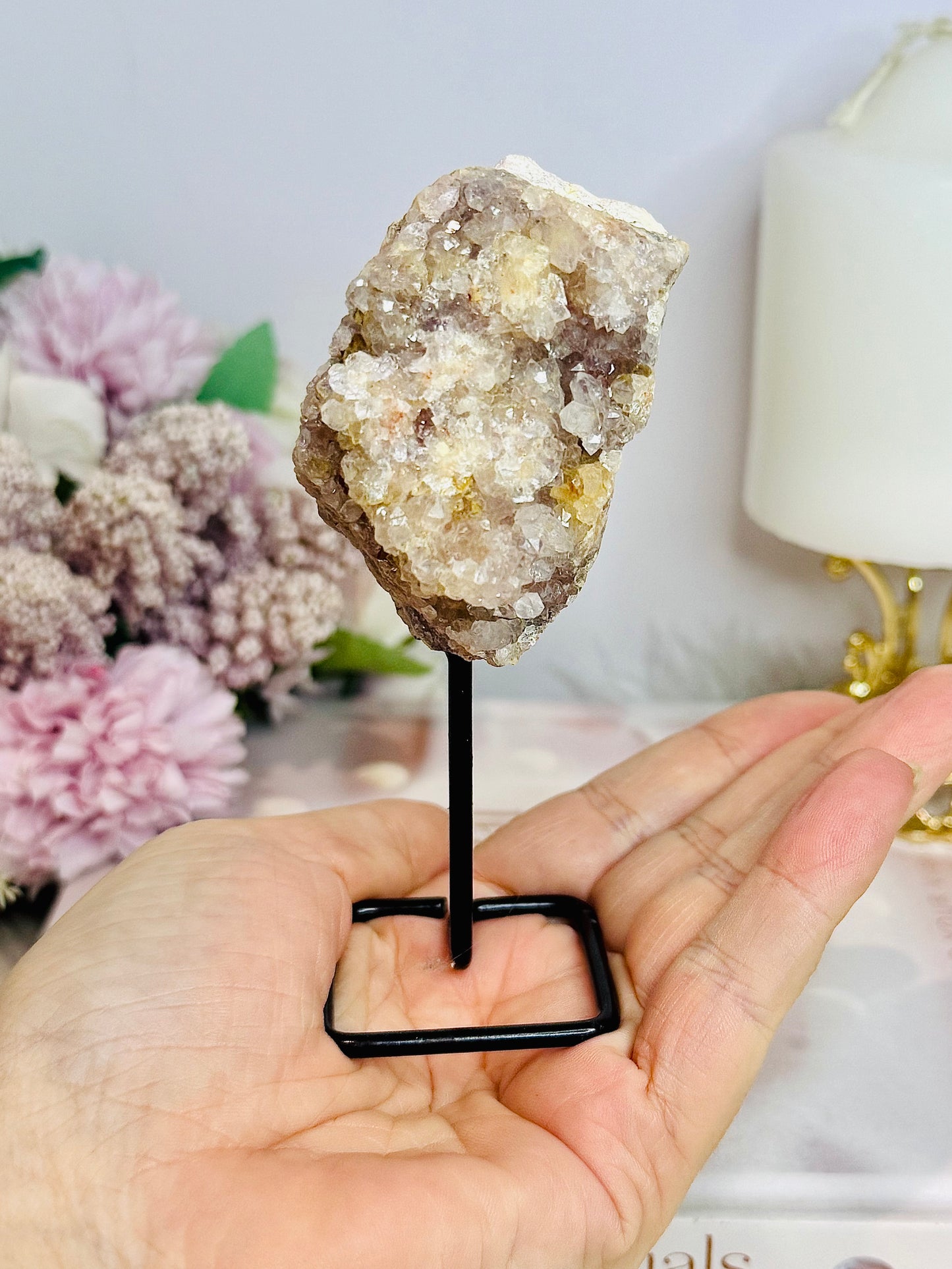 Pink Amethyst Druzy Geode | Freeform On Stand 12cm