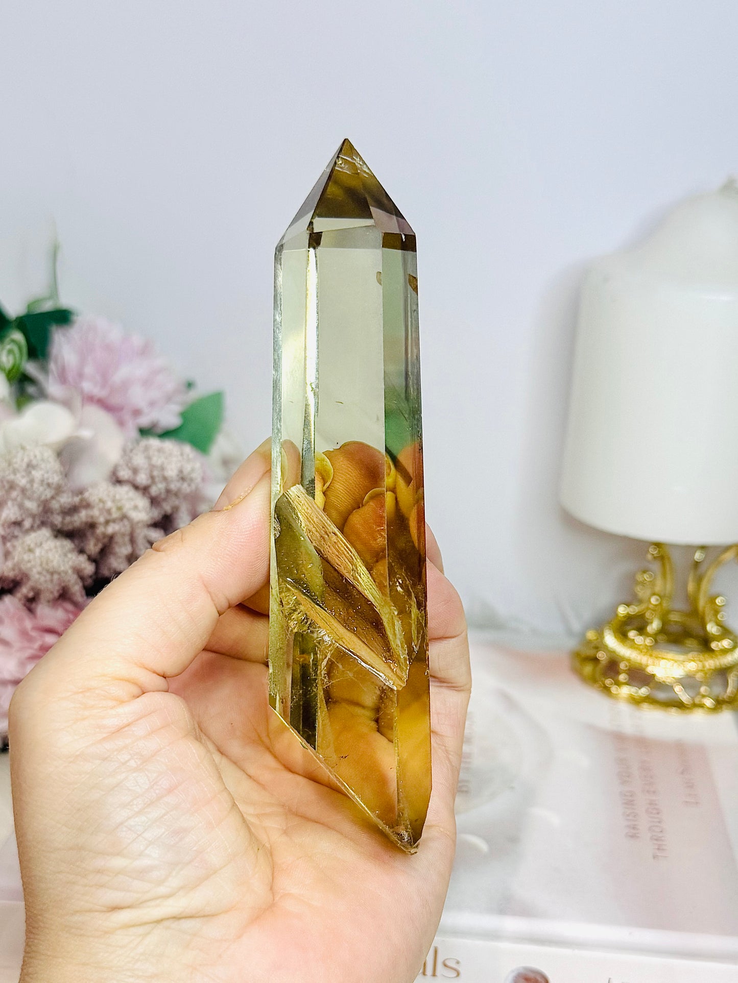 Citrine Tower 19cm Inc Stand (Cut in back of tower)