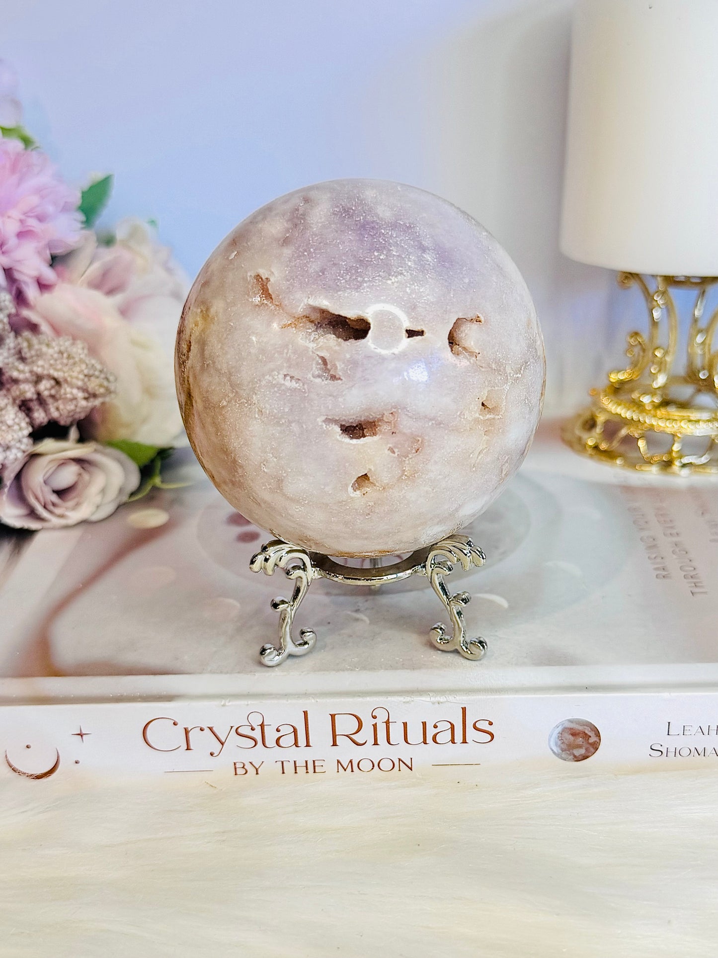 Natural Large Druzy Pink Amethyst Carved Sphere on Stand From Brazil 610grams