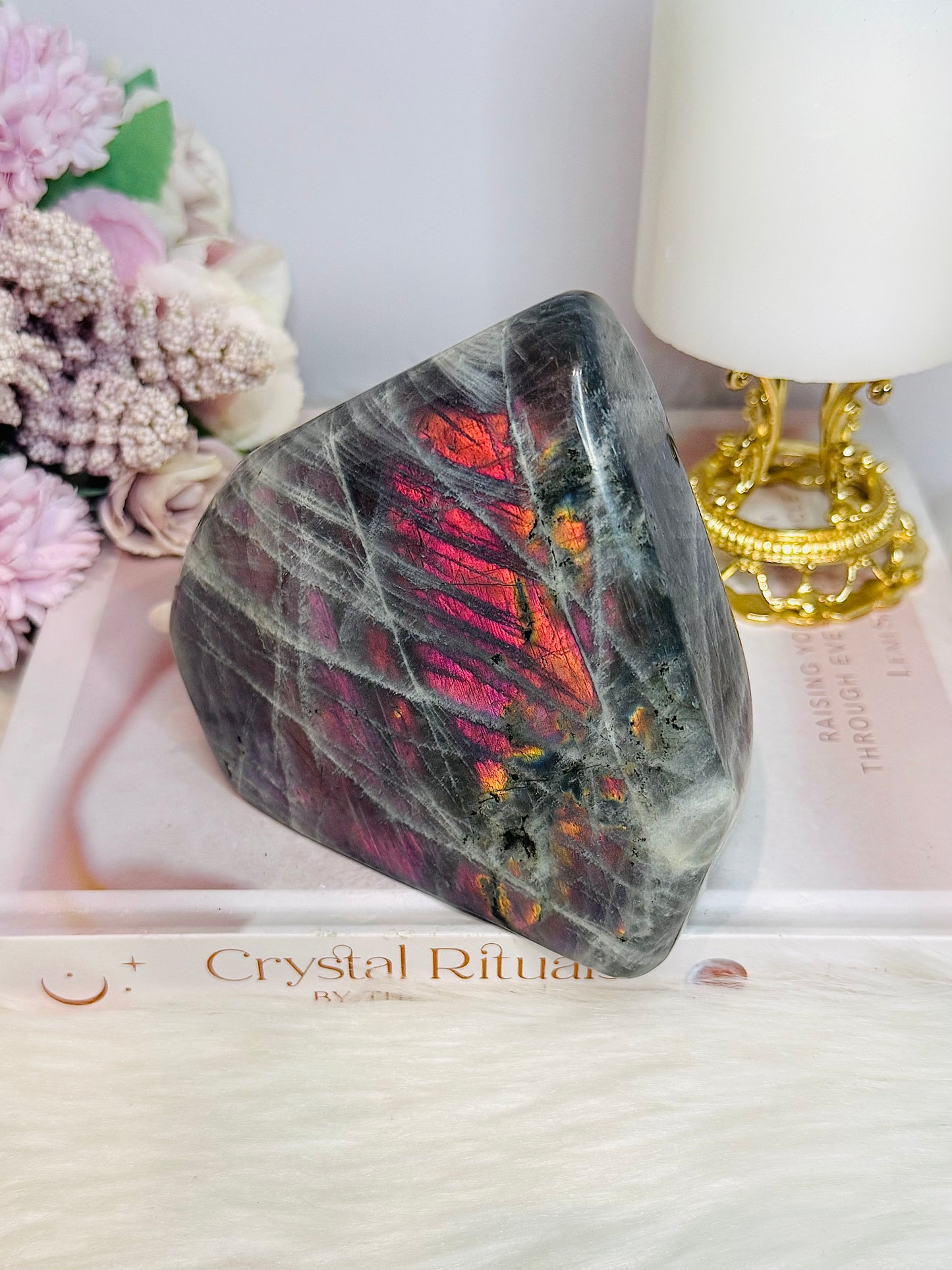 Large Polished Pink & Purple Flash Labradorite Freeform 904g