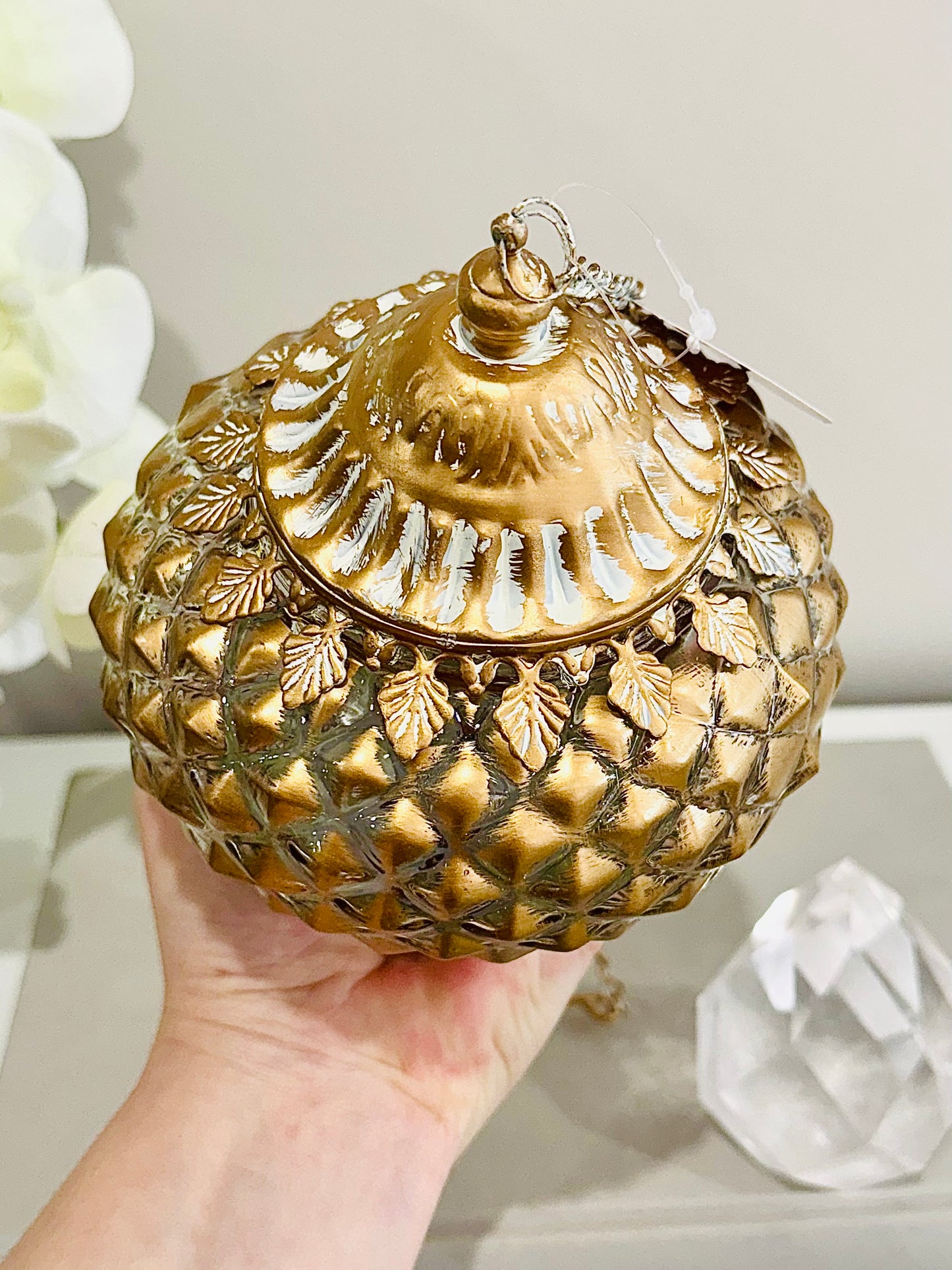 Glass Lantern Led Temple Gold/wash 15cm