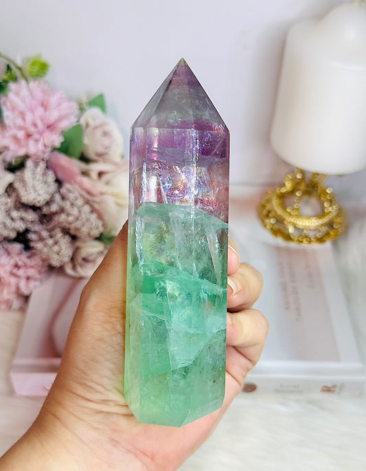 High Grade Rainbow Fluorite Tower Full of Rainbows 13.5cm