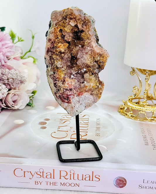 Tall 14cm Druzy Pink Amethyst Geode On Stand