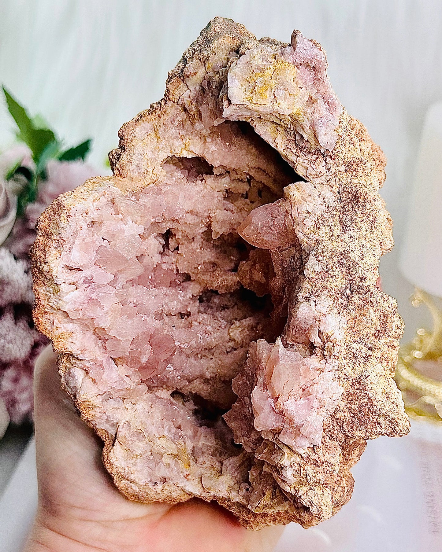 Large 904gram Pink Amethyst Druzy Geode On Stand From Brazil