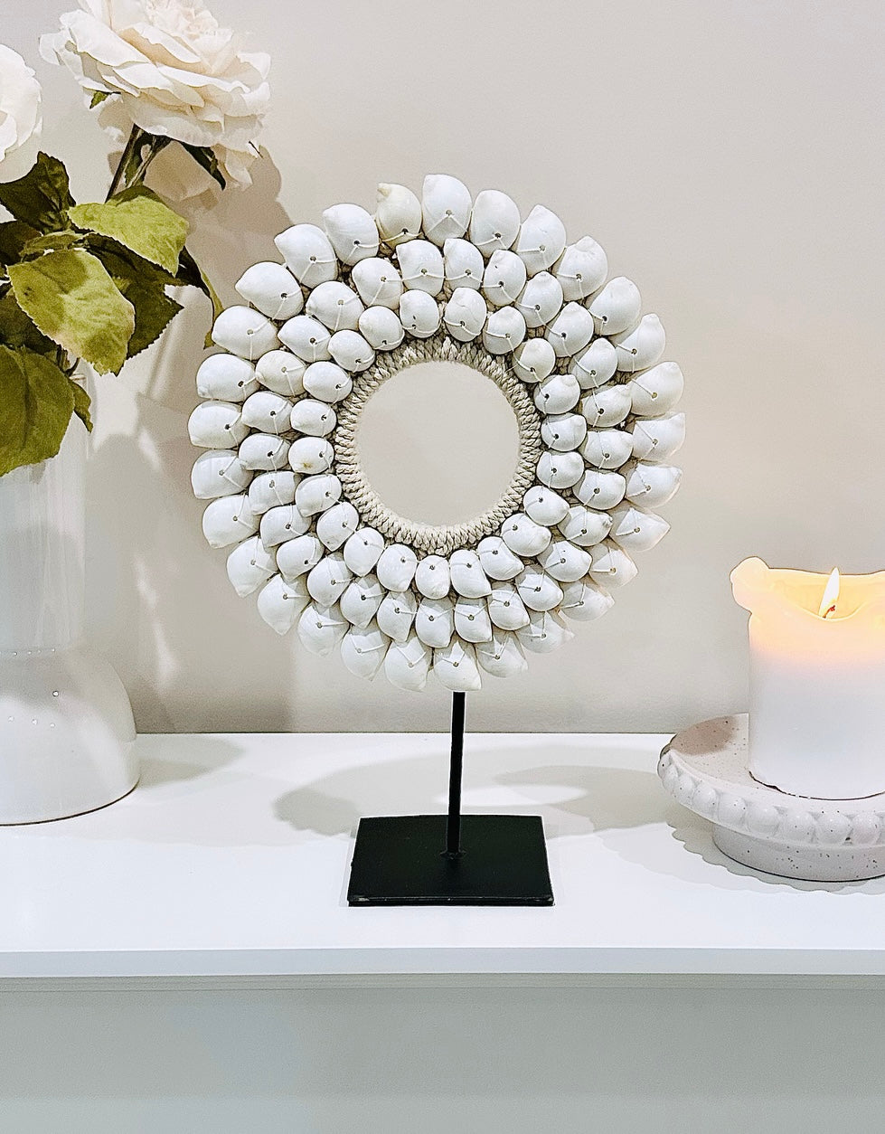 Gorgeous Large Round Boho Shell Hoop Stand 35cm x 25cm Perfect To Complement Any Home Style