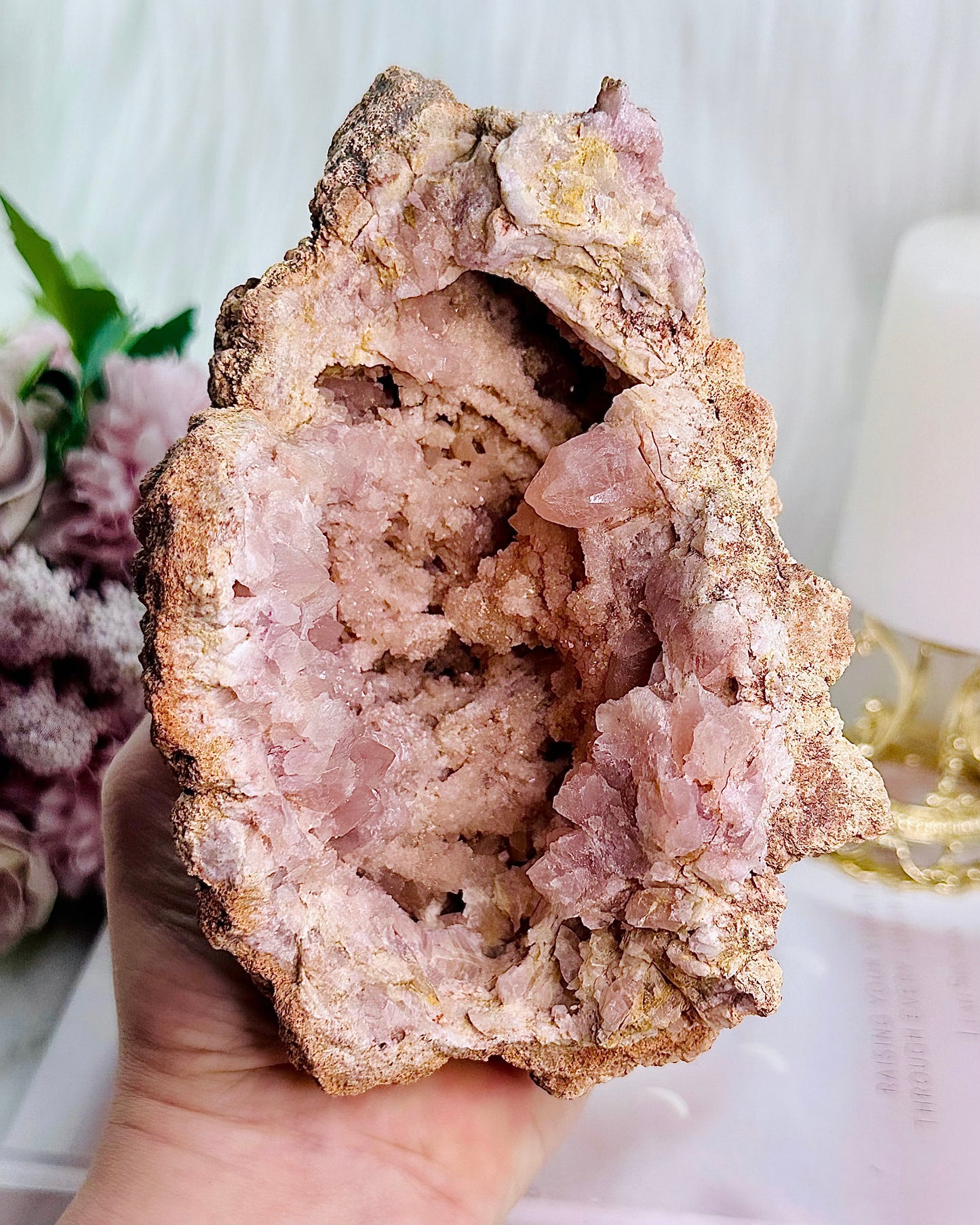 Large 904gram Pink Amethyst Druzy Geode On Stand From Brazil