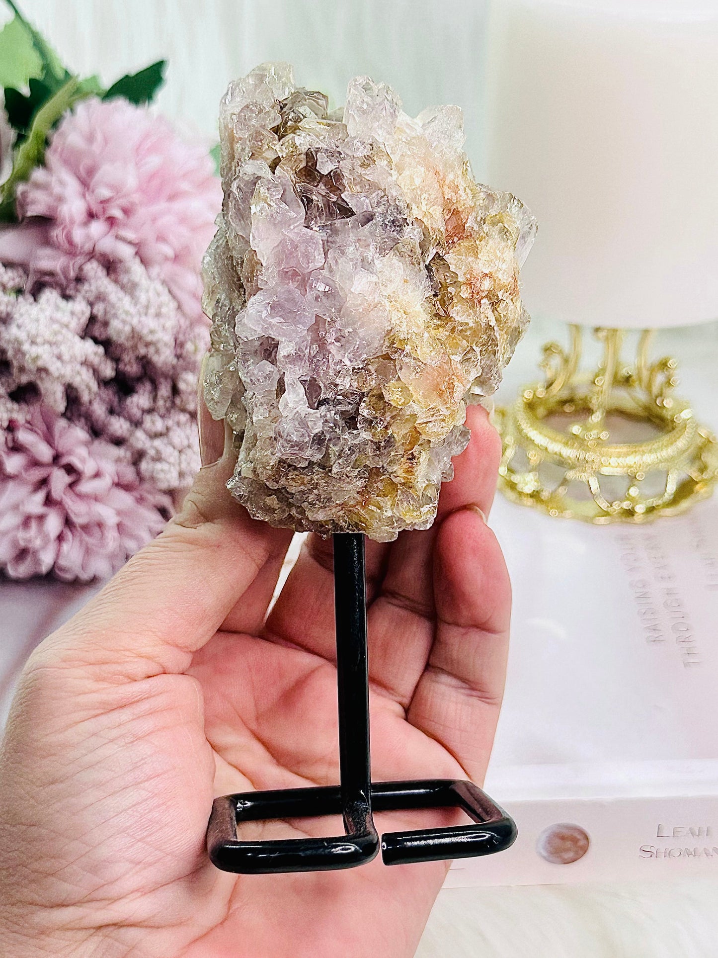 Stunning Natural Pink Amethyst Cluster On Stand From Brazil