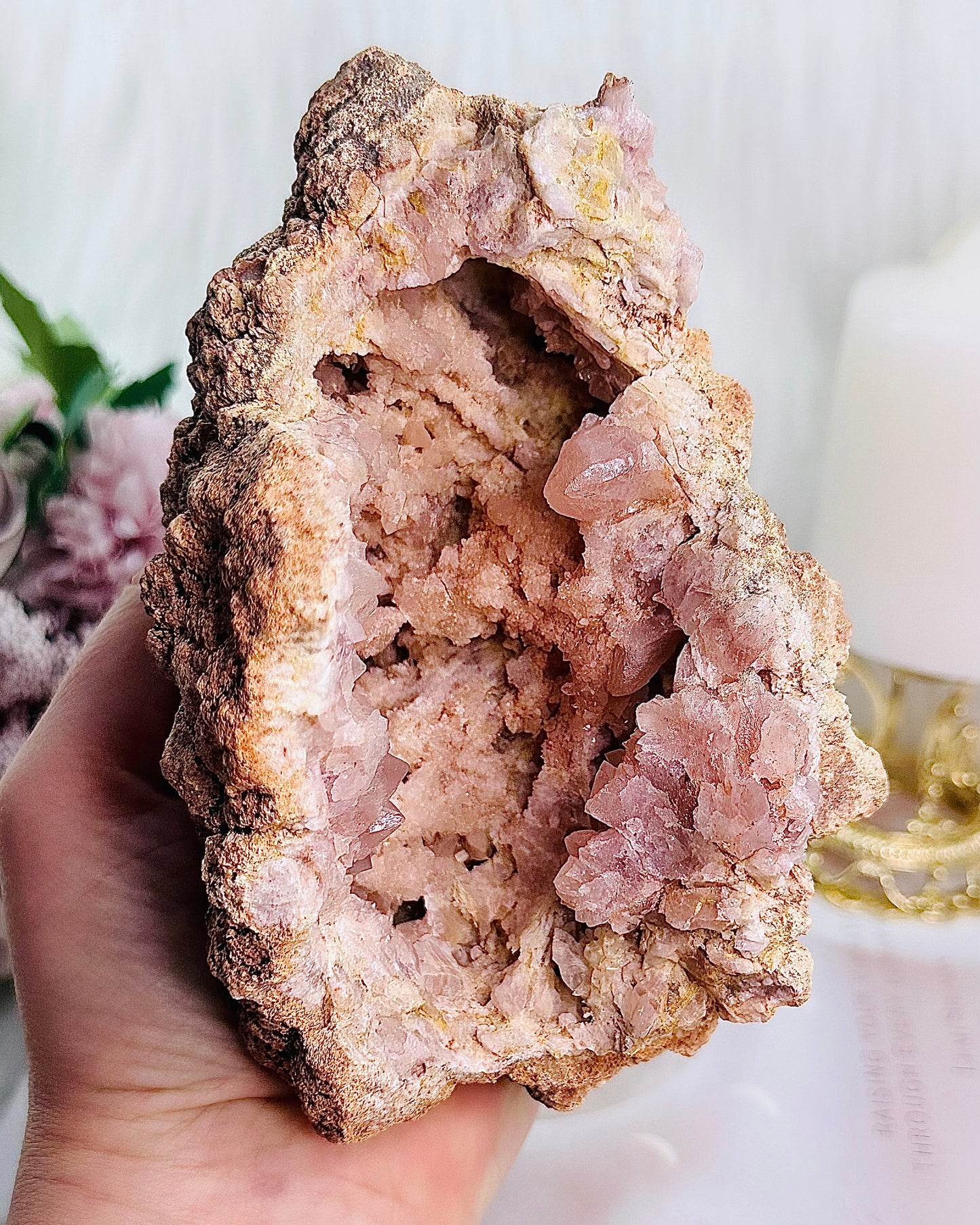 Large 904gram Pink Amethyst Druzy Geode On Stand From Brazil